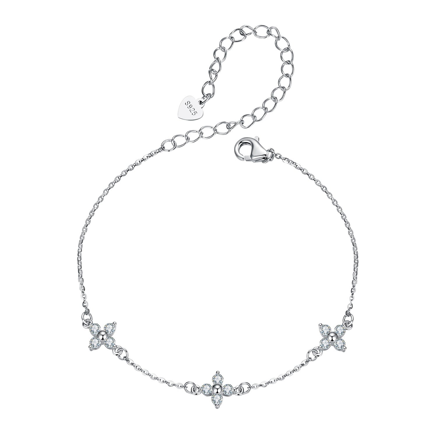 925 Sterling Silver & Plated White Gold Moissanite Bracelet 15+6cm for Women