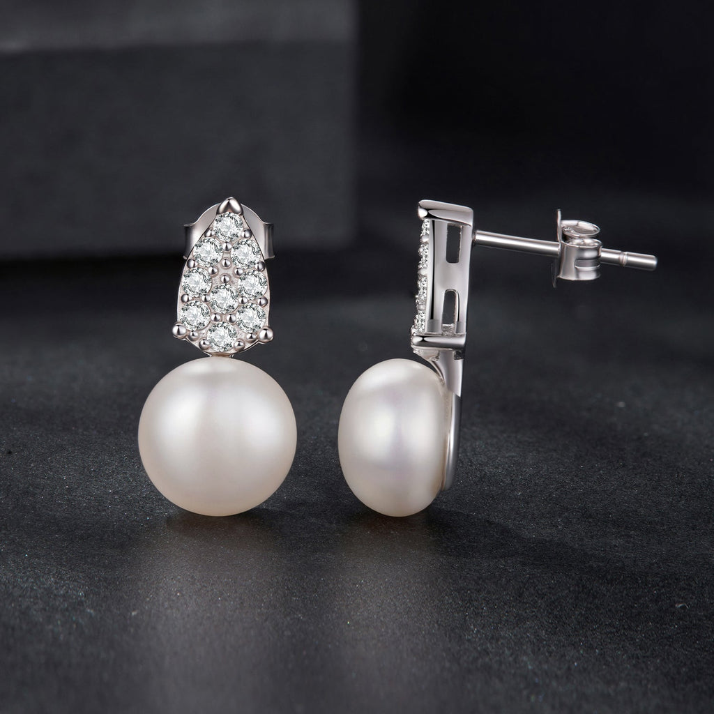 925 Sterling Silver 0.023 Carat Moissanite & Freshwater Pearl Earrings for Women