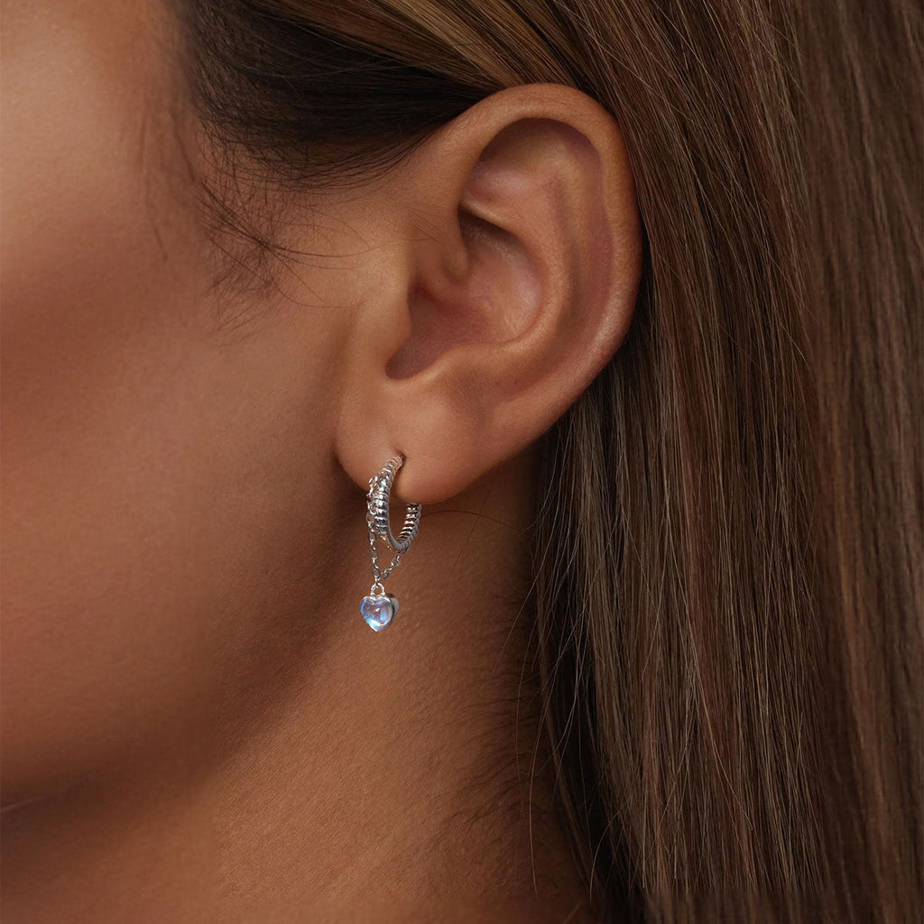 925 Sterling Silver White Gold Plated Moonstone Earrings 23x5mm for Women