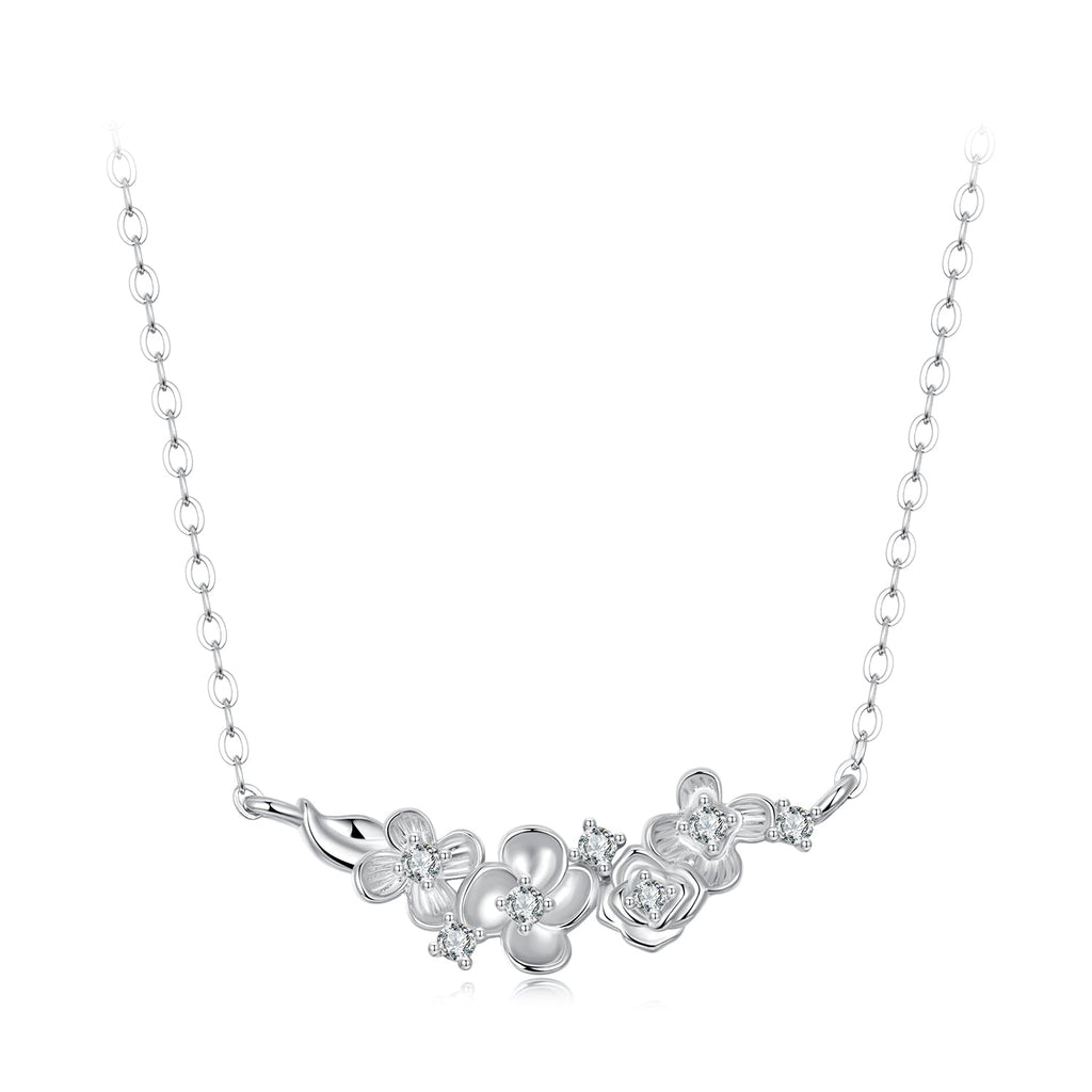 925 Sterling Silver White Gold Plated 40+5cm Necklace with CZ for Women