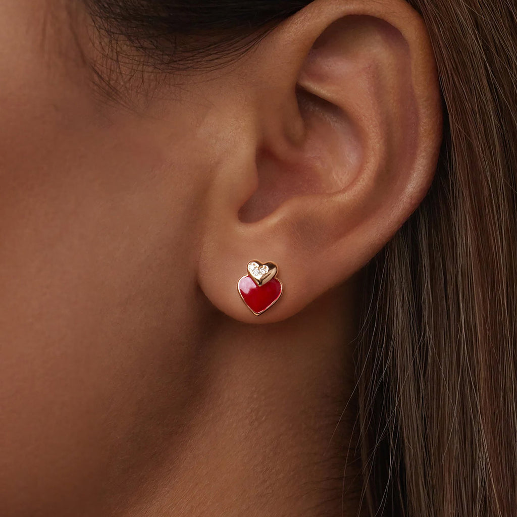 925 Sterling Silver Earrings with Enamel Finish and Pavé Setting in Rose Gold