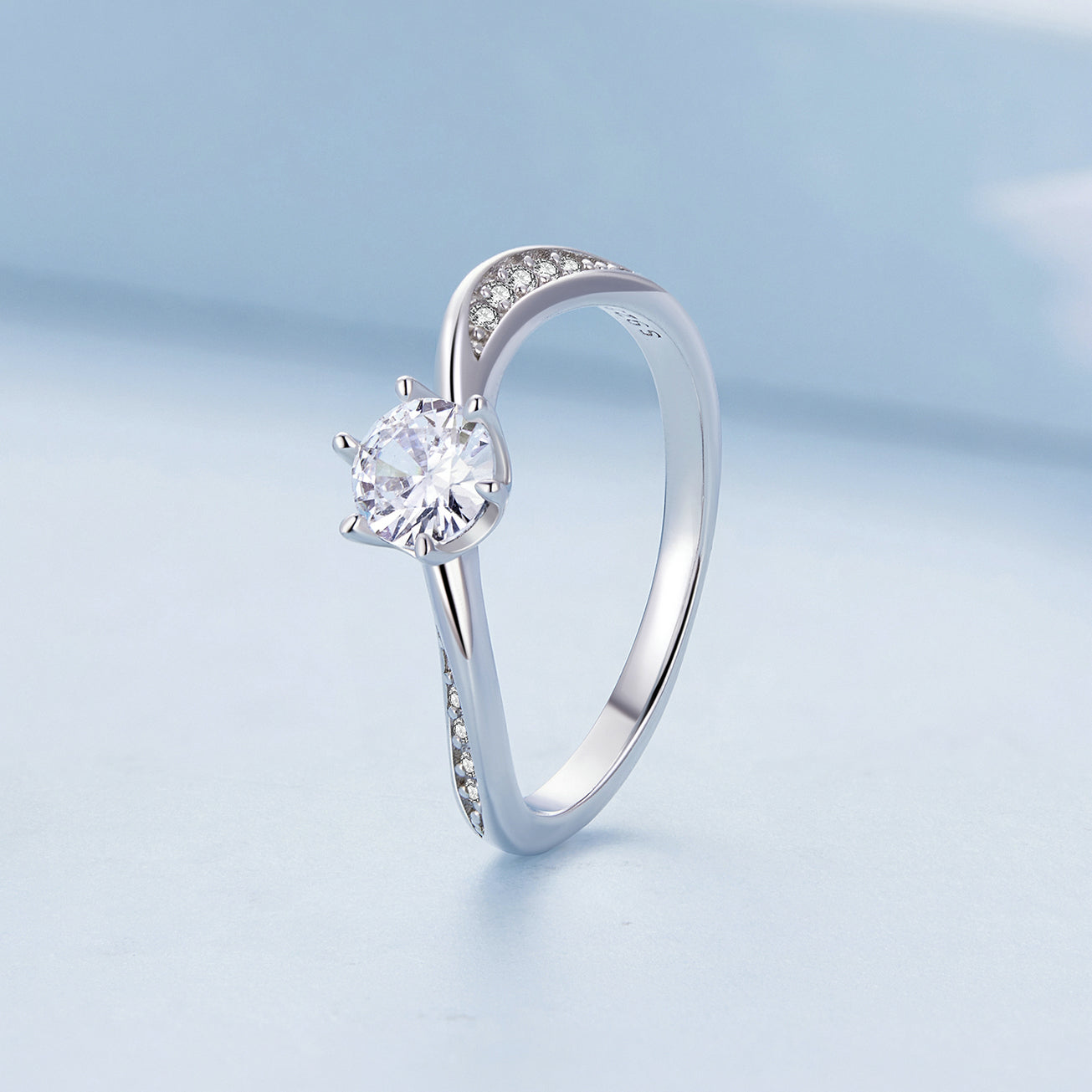 925 Sterling Silver Platinum Plated 5mm CZ Ring Size 6 for Women