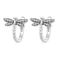 925 Sterling Silver Earrings with Pavé Setting CZ, Oxidized Finish, 1.3cm for Women