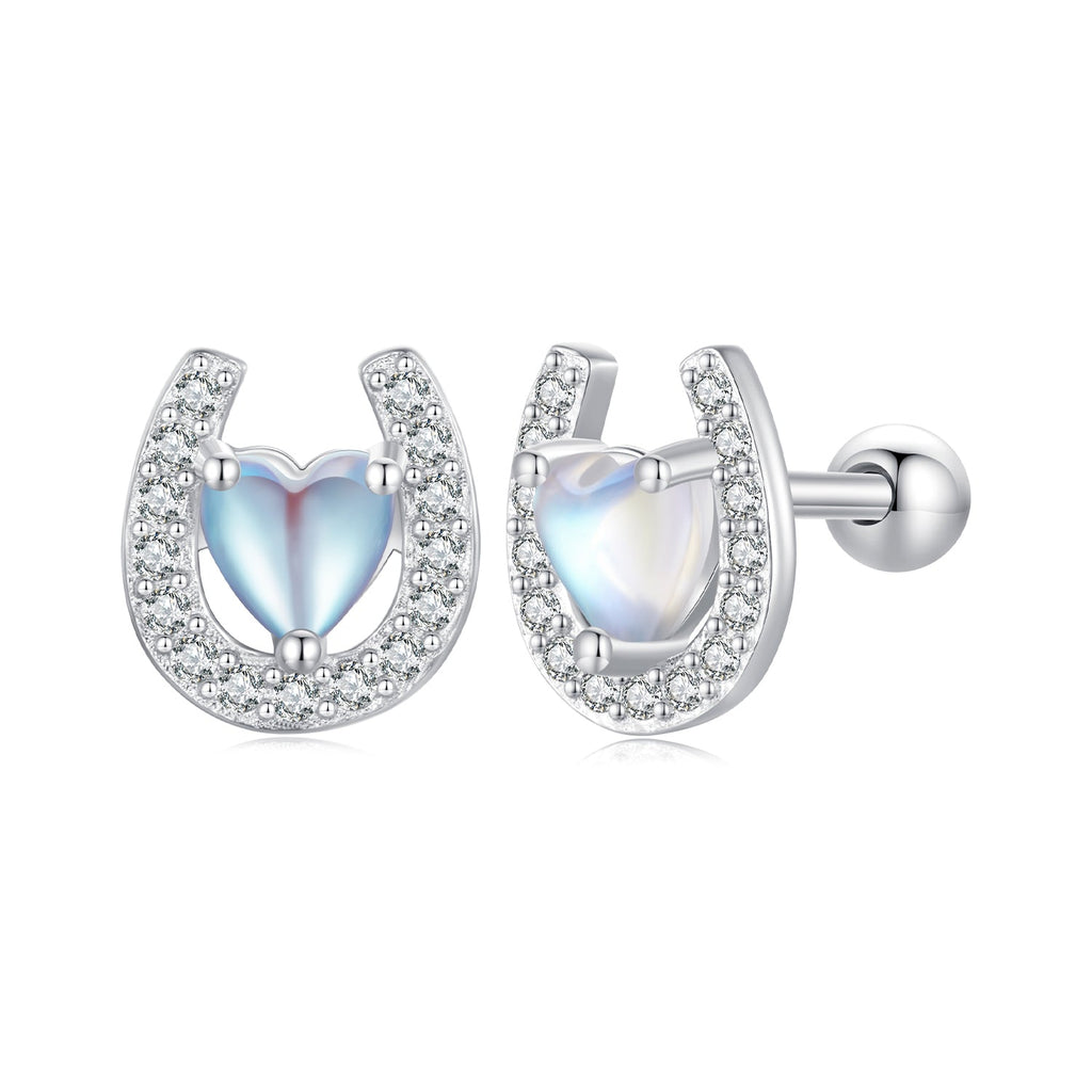 925 Sterling Silver Pavé Setting Moonstone Earrings with CZ and Platinum Plating