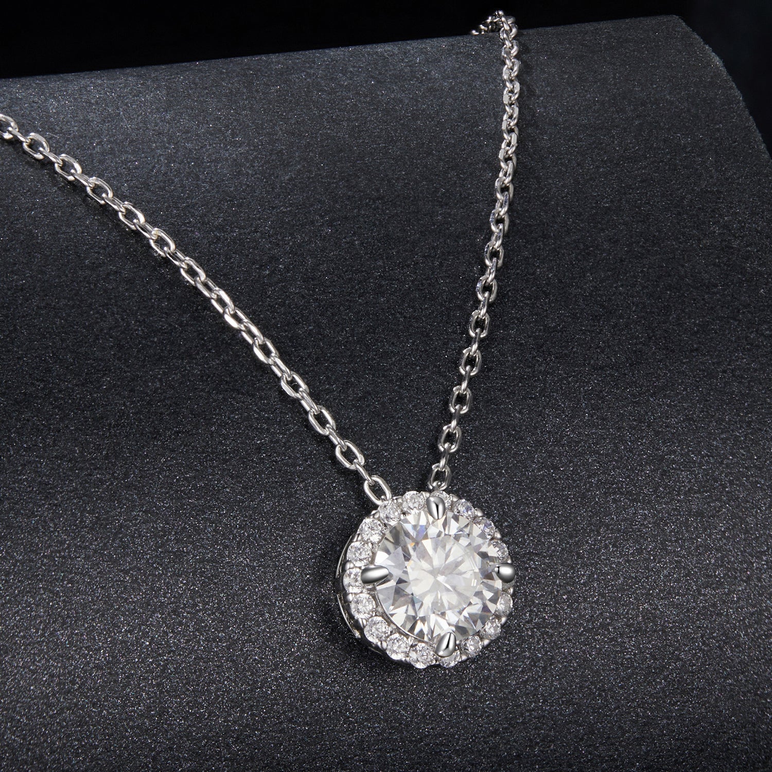 925 Sterling Silver Moissanite Necklace 40+5cm with Pavé Setting for Women