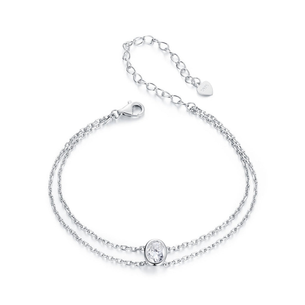 925 Sterling Silver Moissanite 1 Carat Bracelet for Women - White Gold Plated, 150+60mm