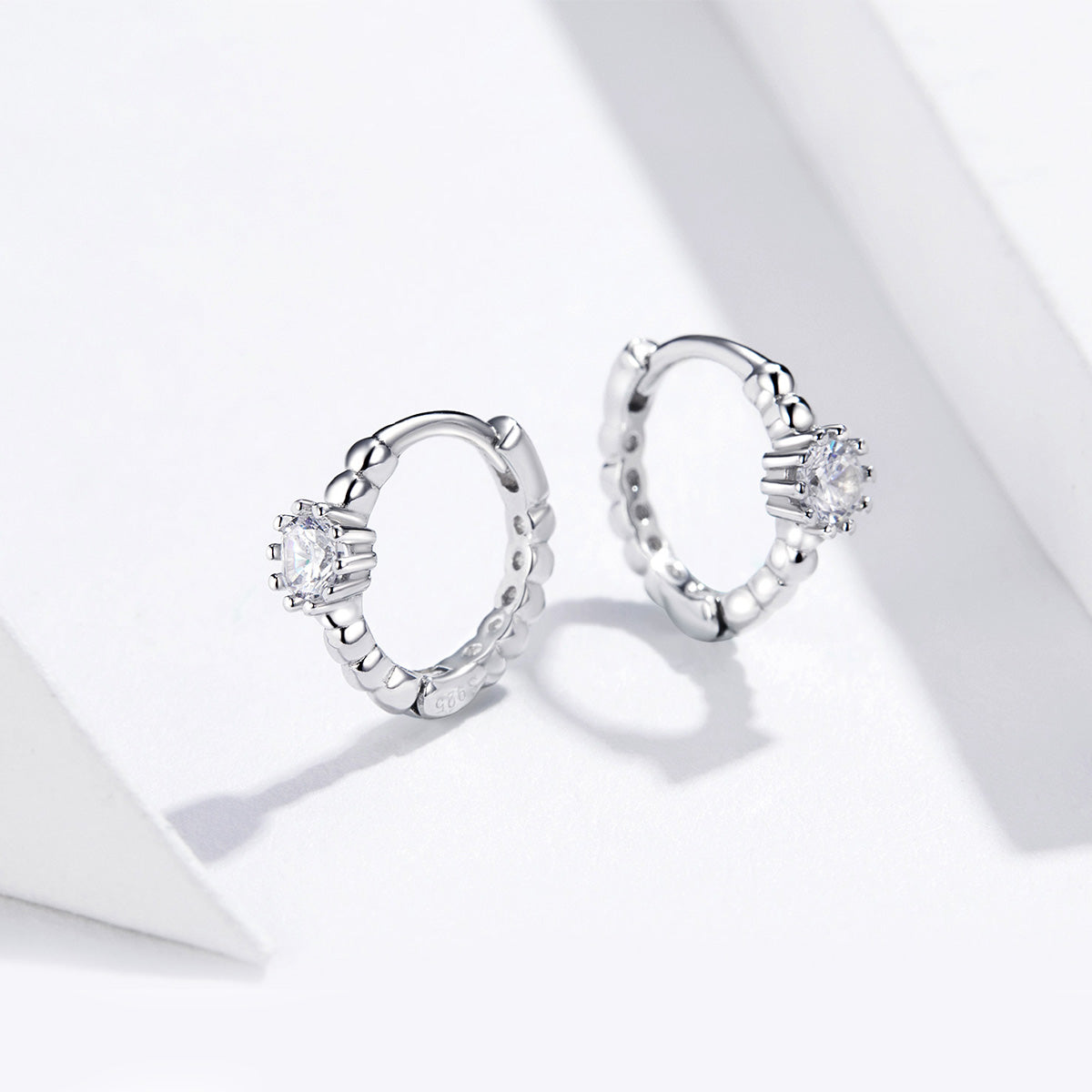 925 Sterling Silver Earrings with Pavé Setting CZ - 1cm for Women
