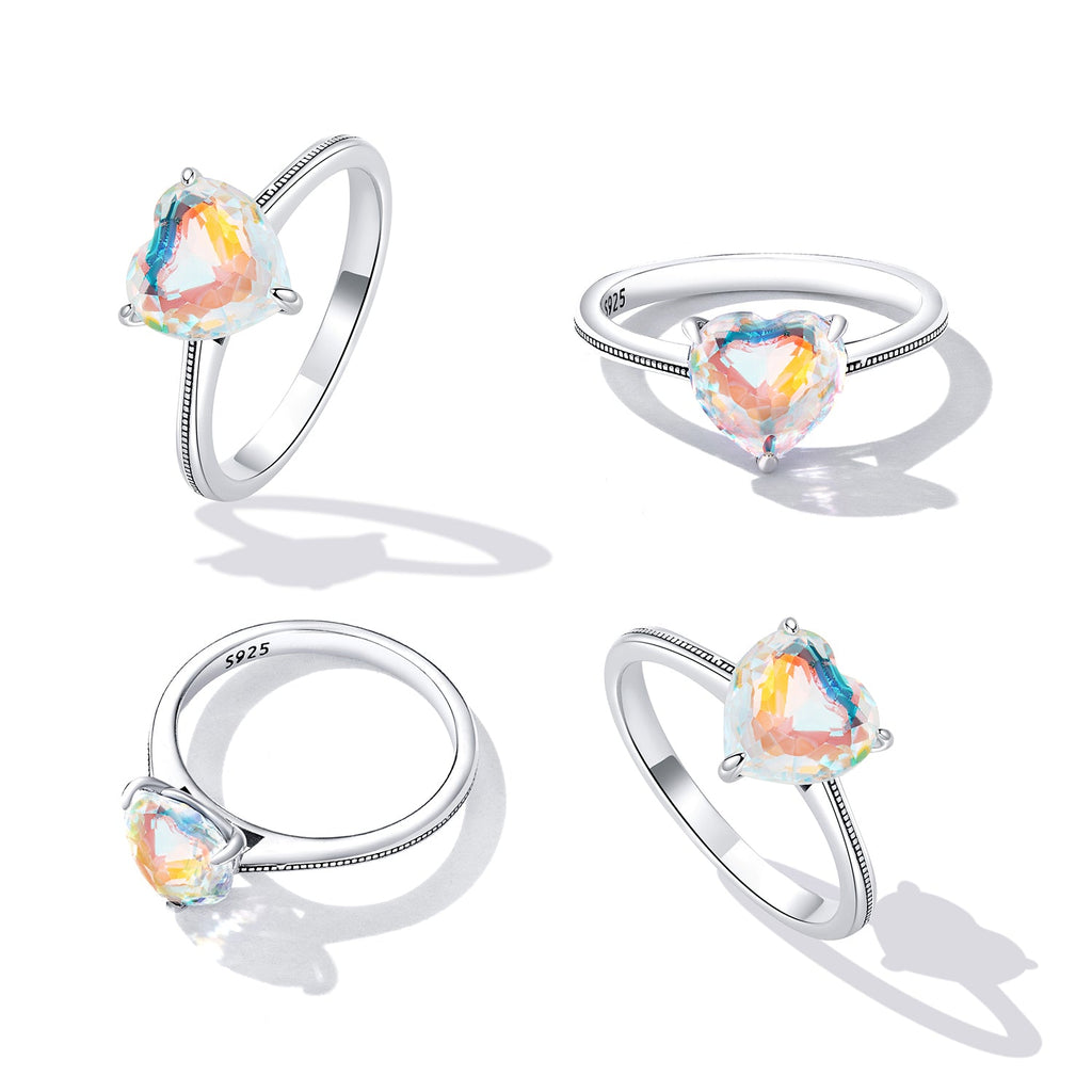 925 Sterling Silver Oxidized Silver Ring with Transparent Glass - Size 7.0 for Women