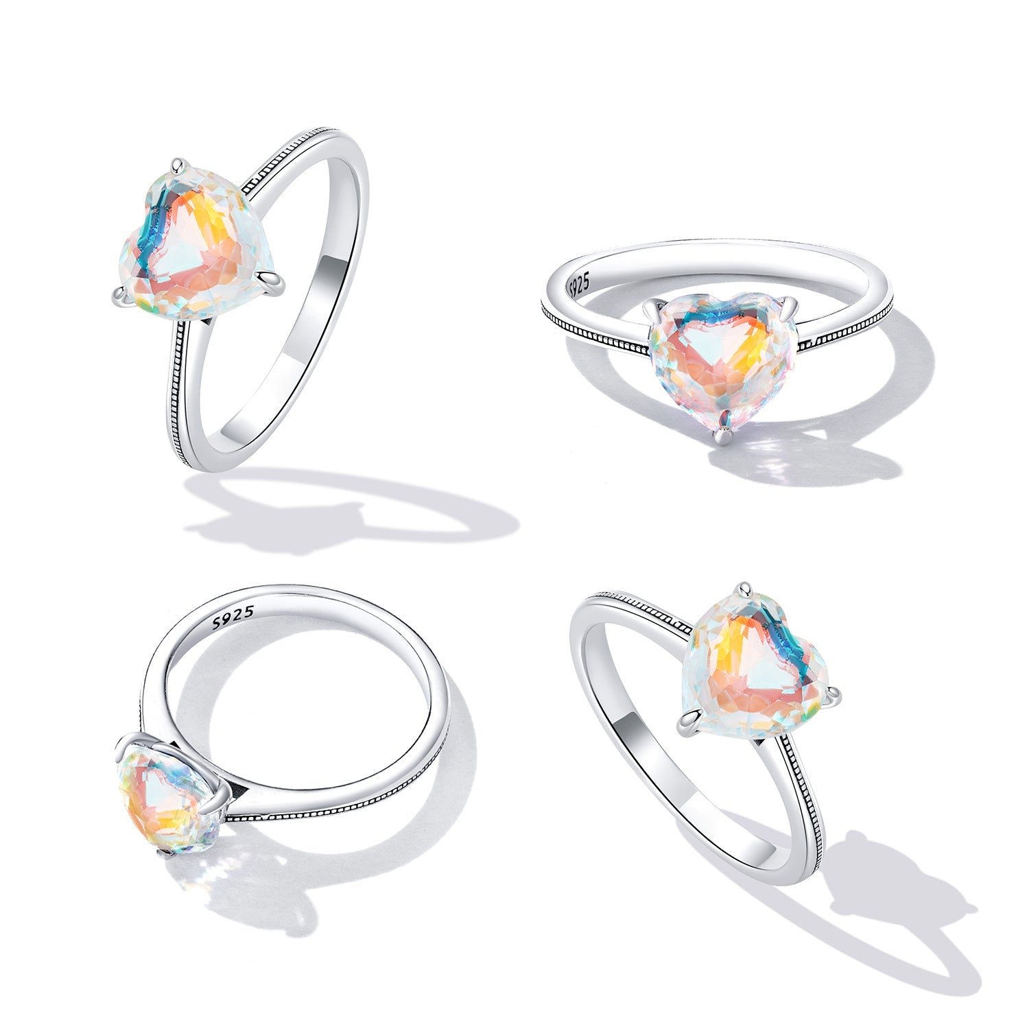 925 Sterling Silver Oxidized Silver Ring with Transparent Glass - Size 7.0 for Women