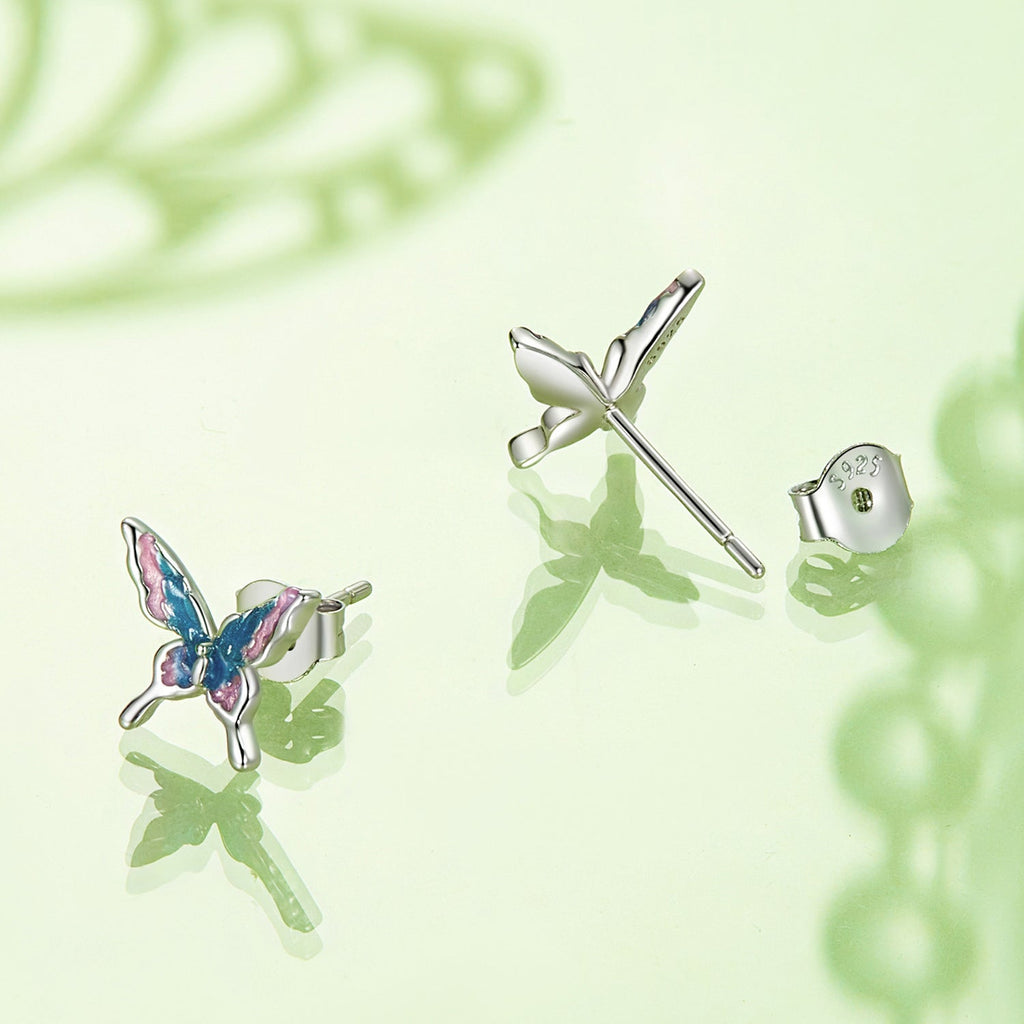 925 Sterling Silver White Gold Plated Enamel Earrings 9x10mm for Women