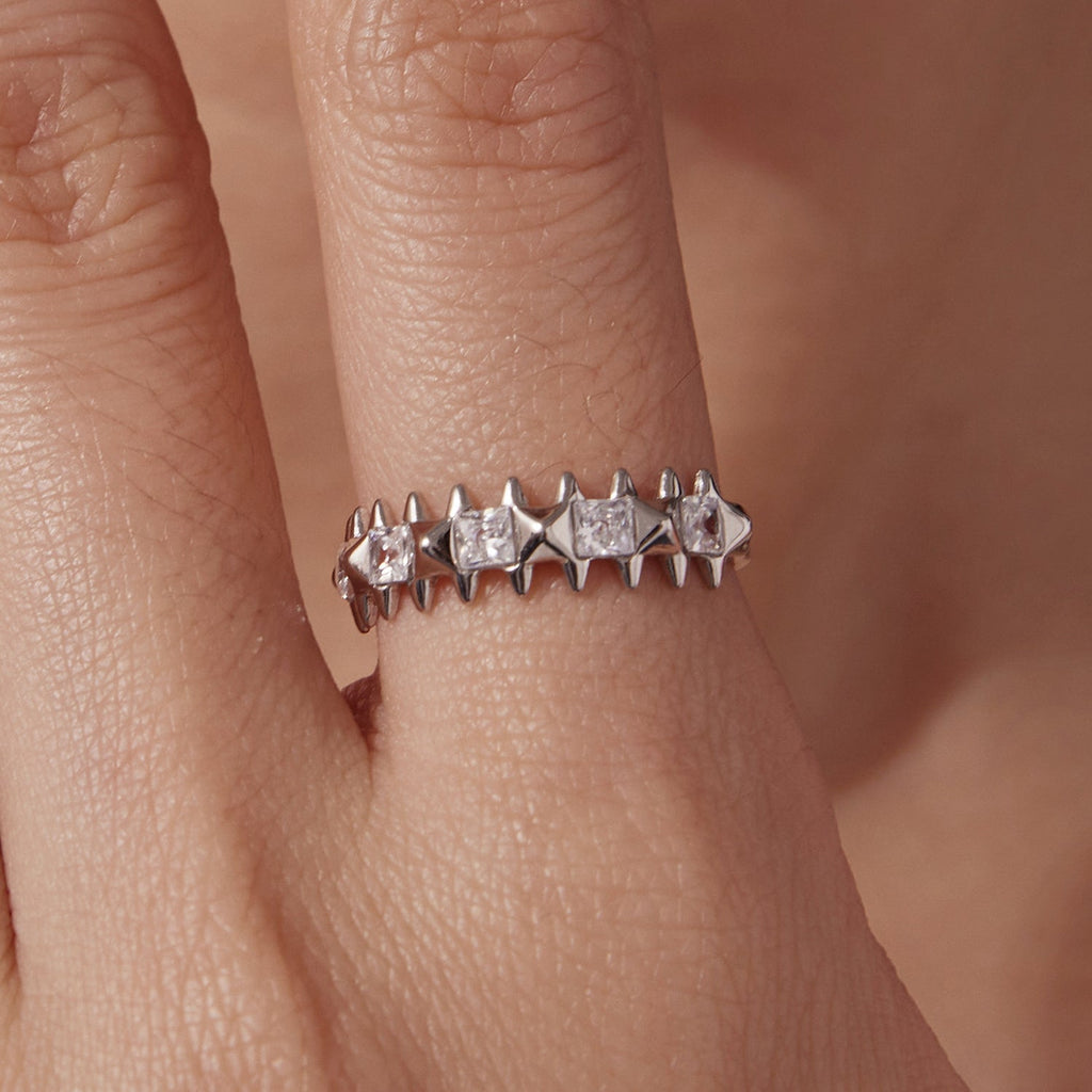 925 Sterling Silver 0.24cm White Gold Plated Ring with CZ for Women Size 6