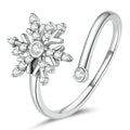 925 Sterling Silver Snowflake Ring with Pavé Setting CZ and Oxidized Finish for Women