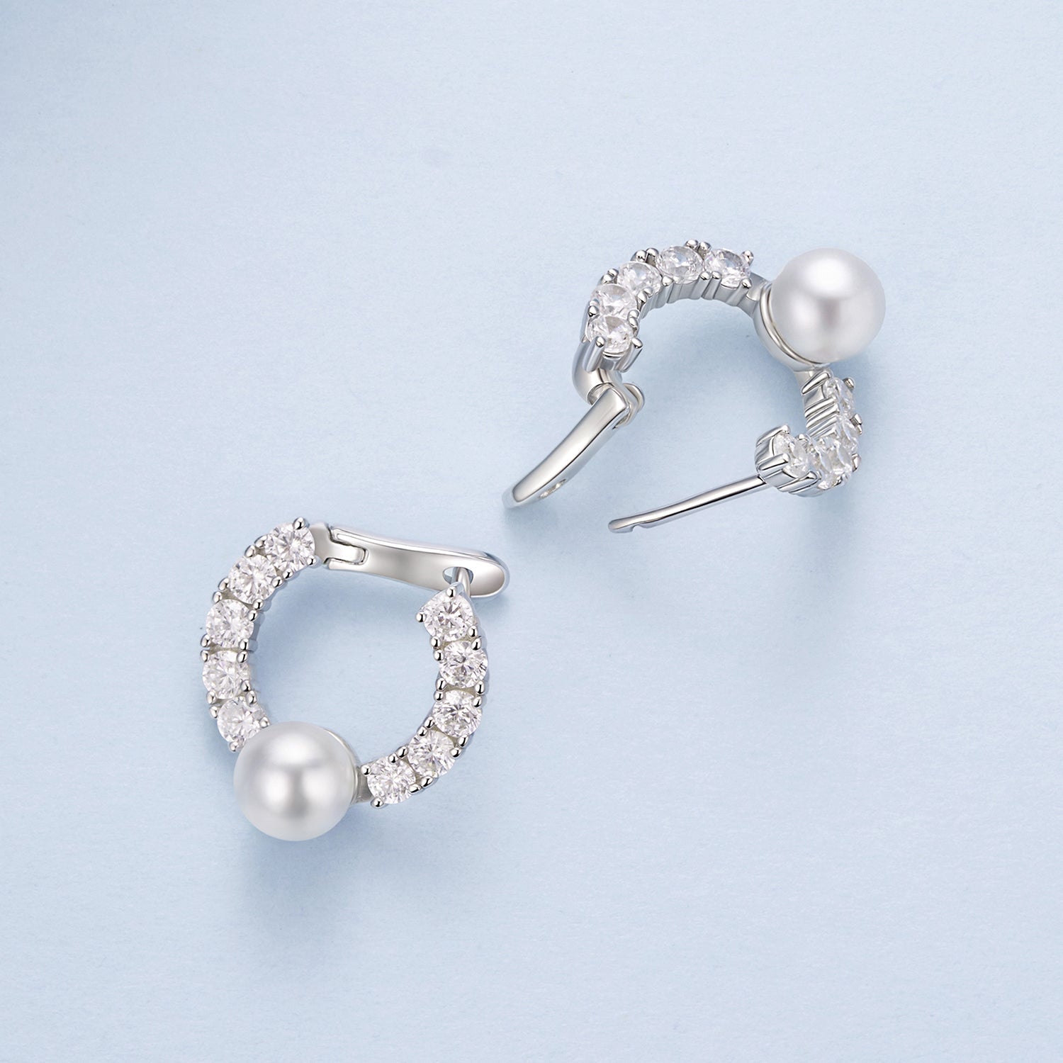925 Sterling Silver White Gold Plated 1.6cm Hoop Earrings with Synthetic Pearl for Women
