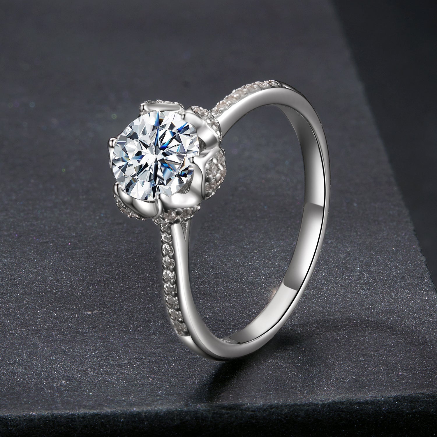 925 Sterling Silver Moissanite Ring 1ct Size 6 White Gold Plated for Women