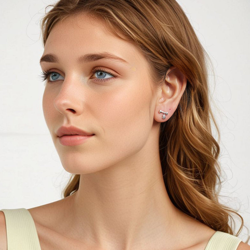 925 Sterling Silver Earrings with Pavé Setting CZ in Oxidized Silver