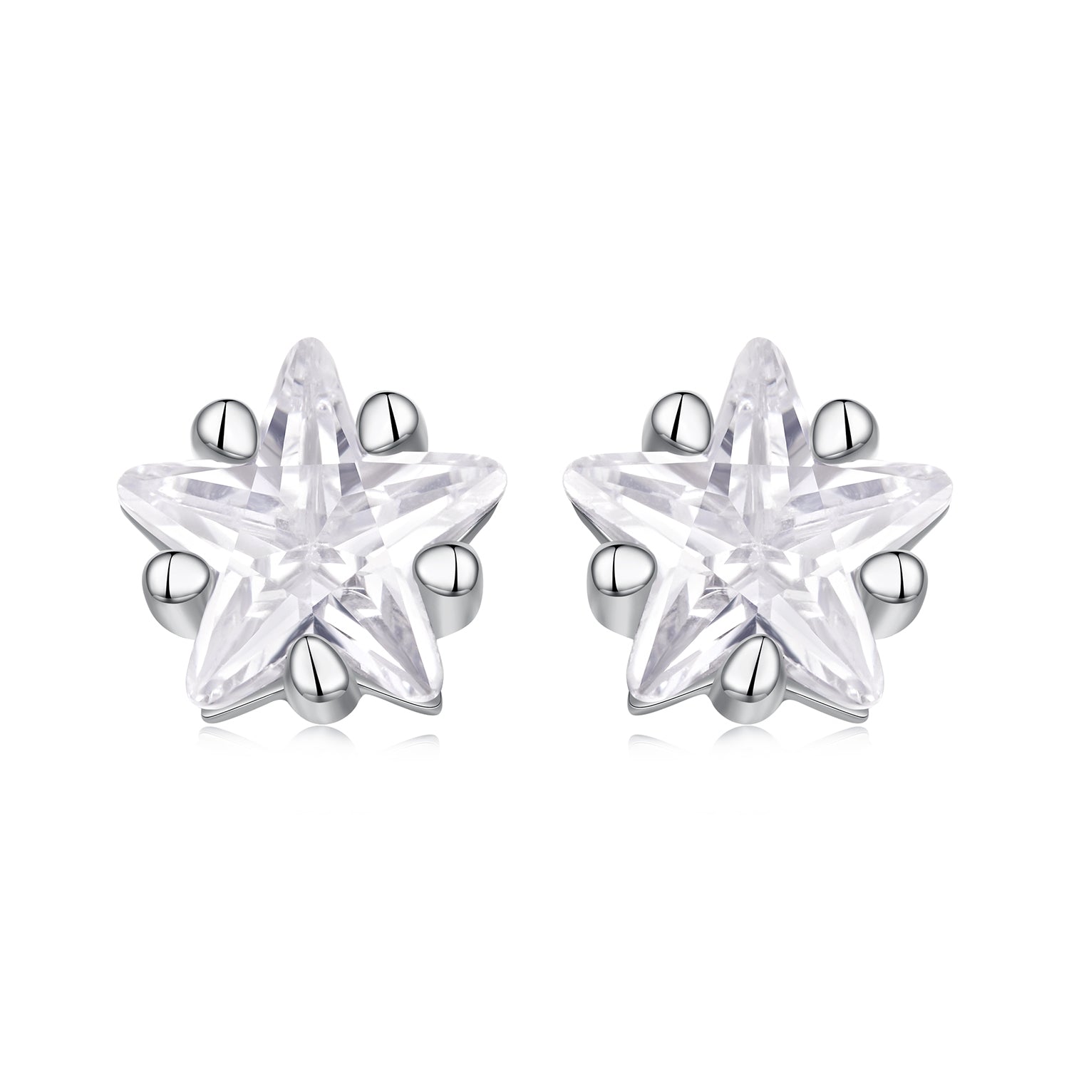 925 Sterling Silver White Gold Plated Earrings 0.5cm with CZ