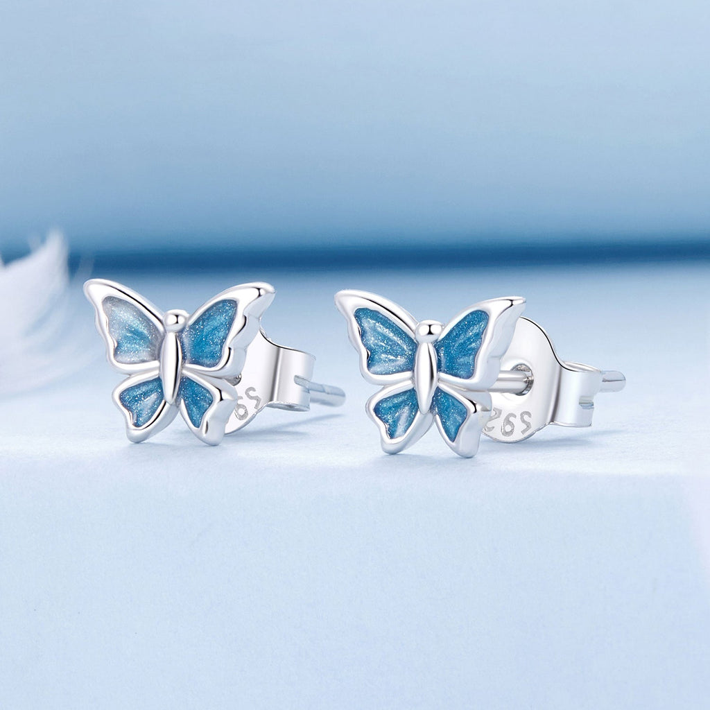 S925 Sterling Silver Earrings with Enamel Process, 6*8mm, Plated Platinum for Women