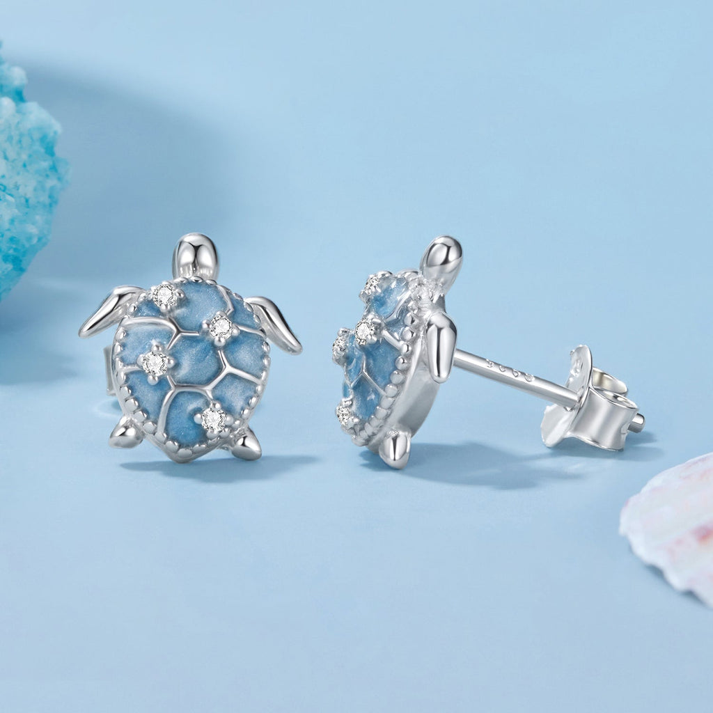 925 Sterling Silver Earrings with Enamel CZ in White Gold, 1.0x0.9cm for Women