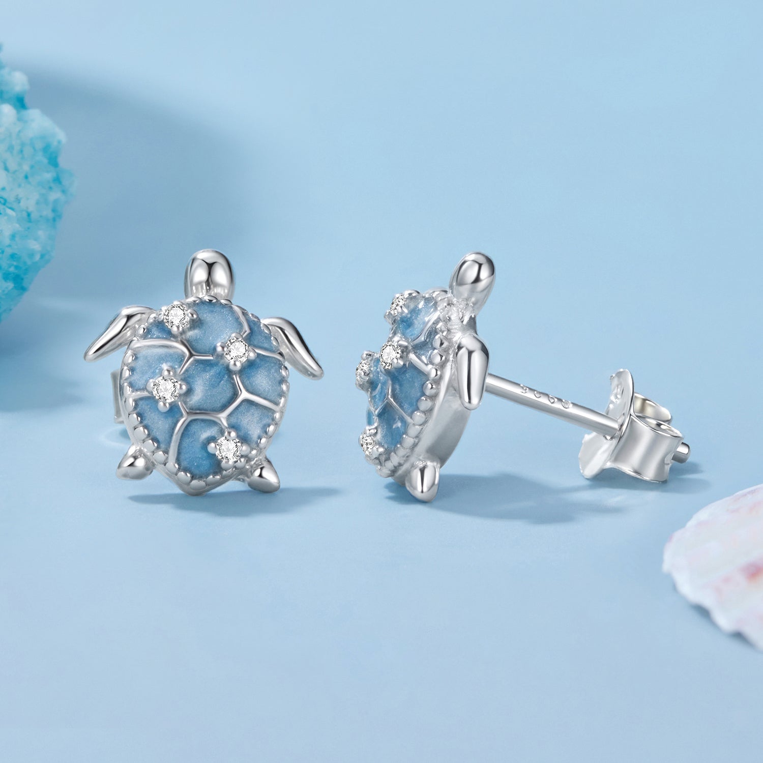 925 Sterling Silver Earrings with Enamel CZ in White Gold, 1.0x0.9cm for Women