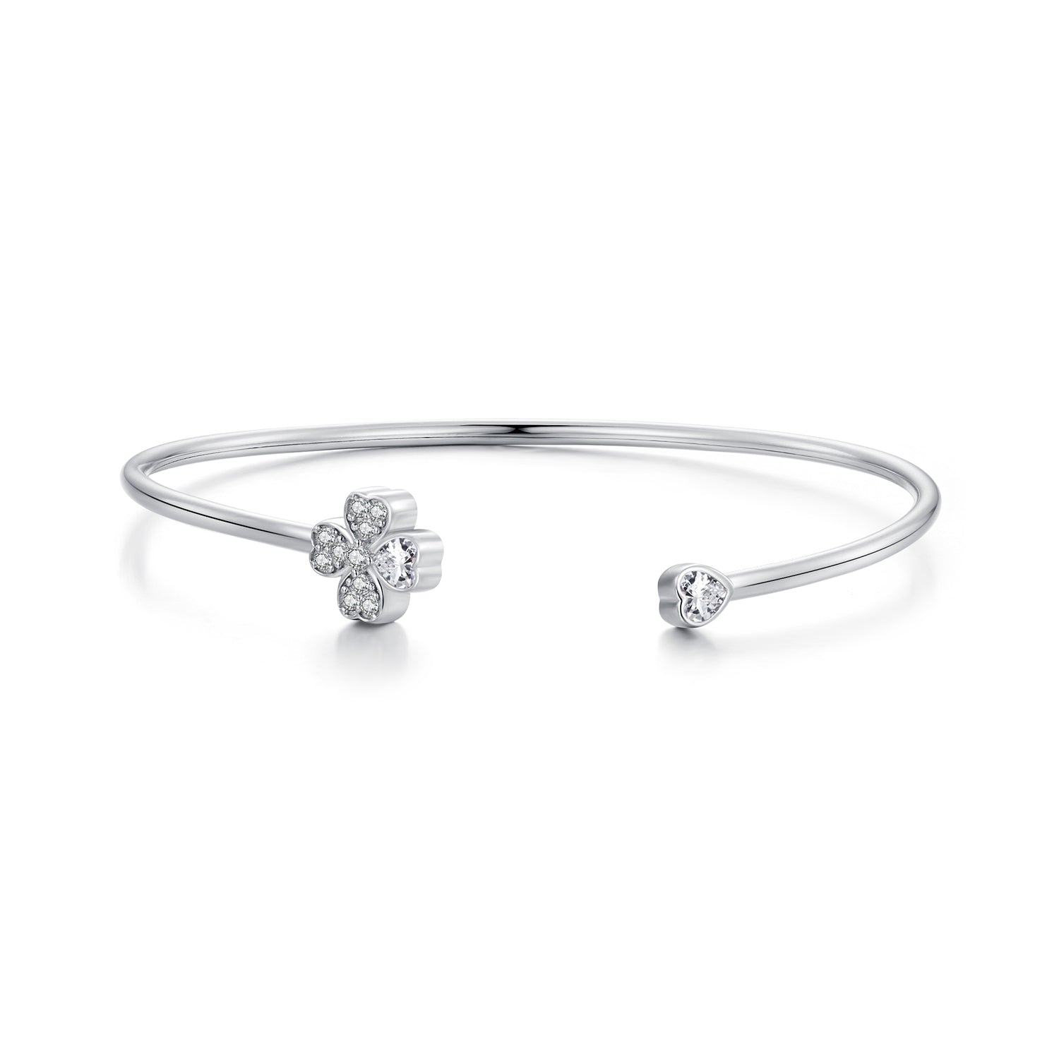 925 Sterling Silver Bracelet with Pavé Setting CZ, Inner Diameter 550mm, 2.0mm Wide, Unisex