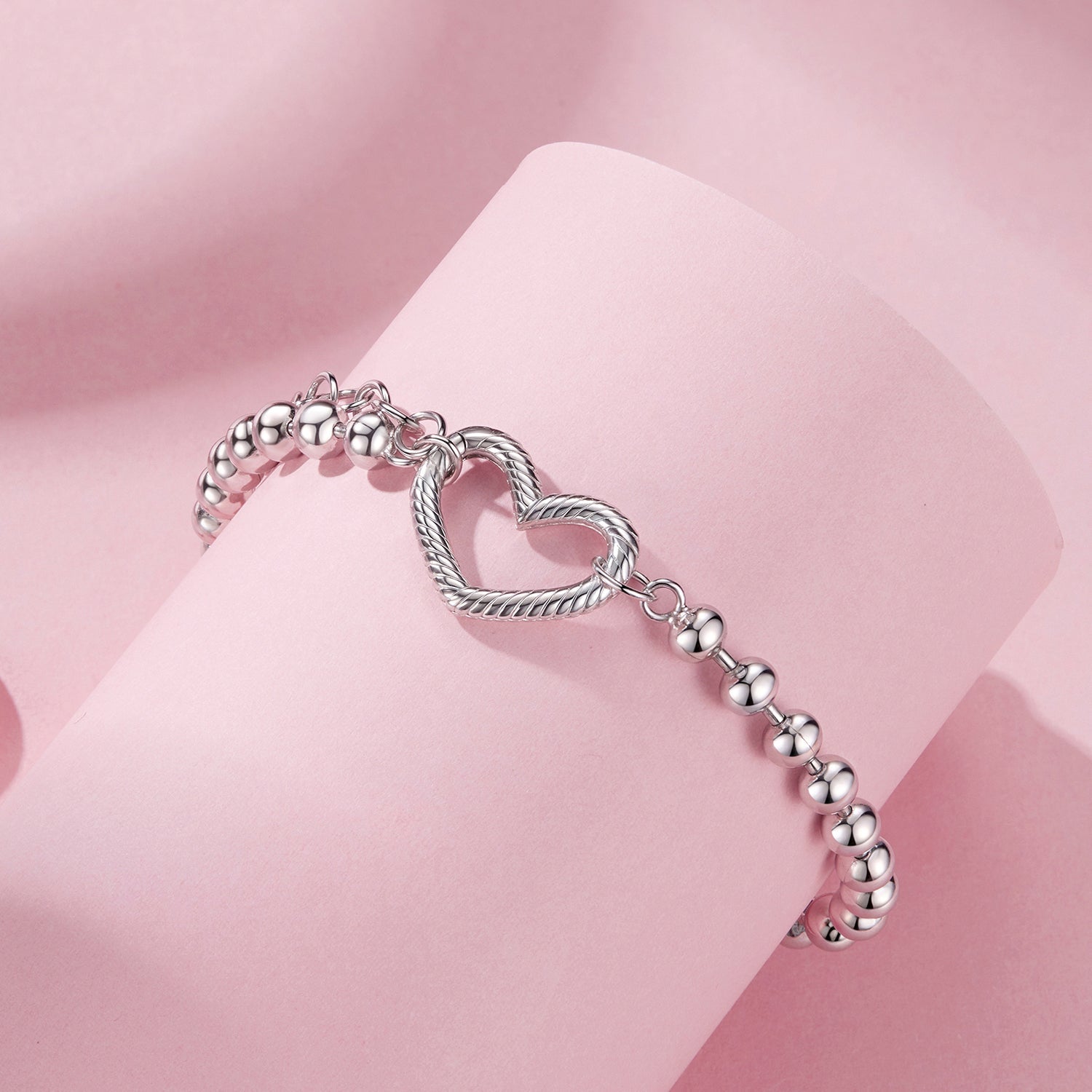 925 Sterling Silver 16+5cm White Gold Plated Heart Bracelet for Women