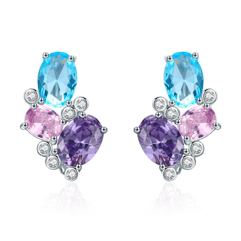 925 Sterling Silver Earrings with Transparent Glass, 1.6*1.1cm for Women