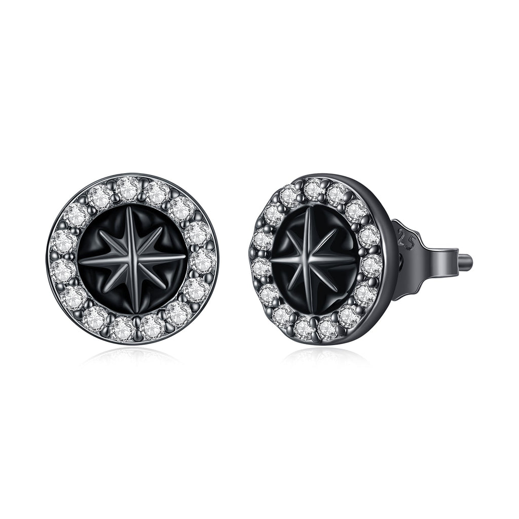 925 Sterling Silver Black Gold Plated Pavé CZ Earrings with Enamel for Women