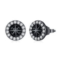 925 Sterling Silver Black Gold Plated Pavé CZ Earrings with Enamel for Women