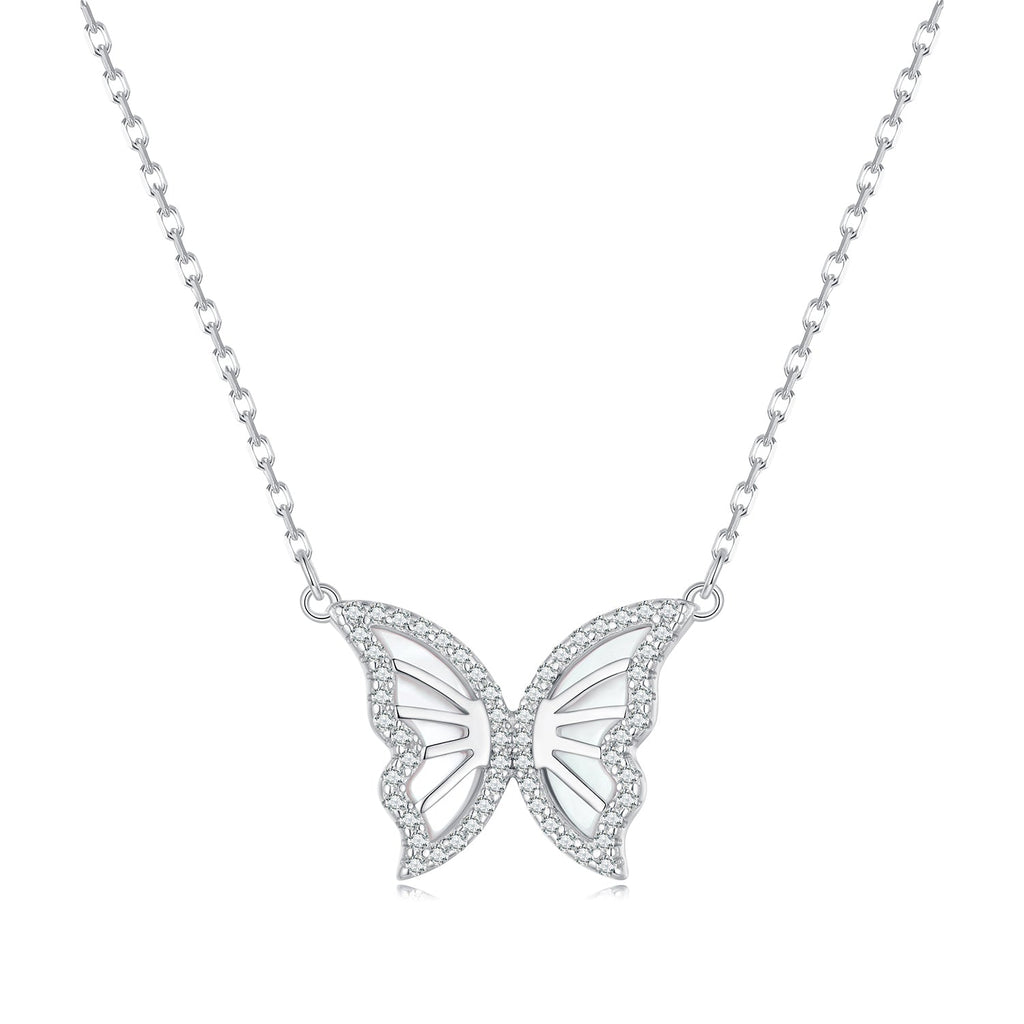S925 Sterling Silver Plated Nacre & CZ Necklace, 40+5cm for Women