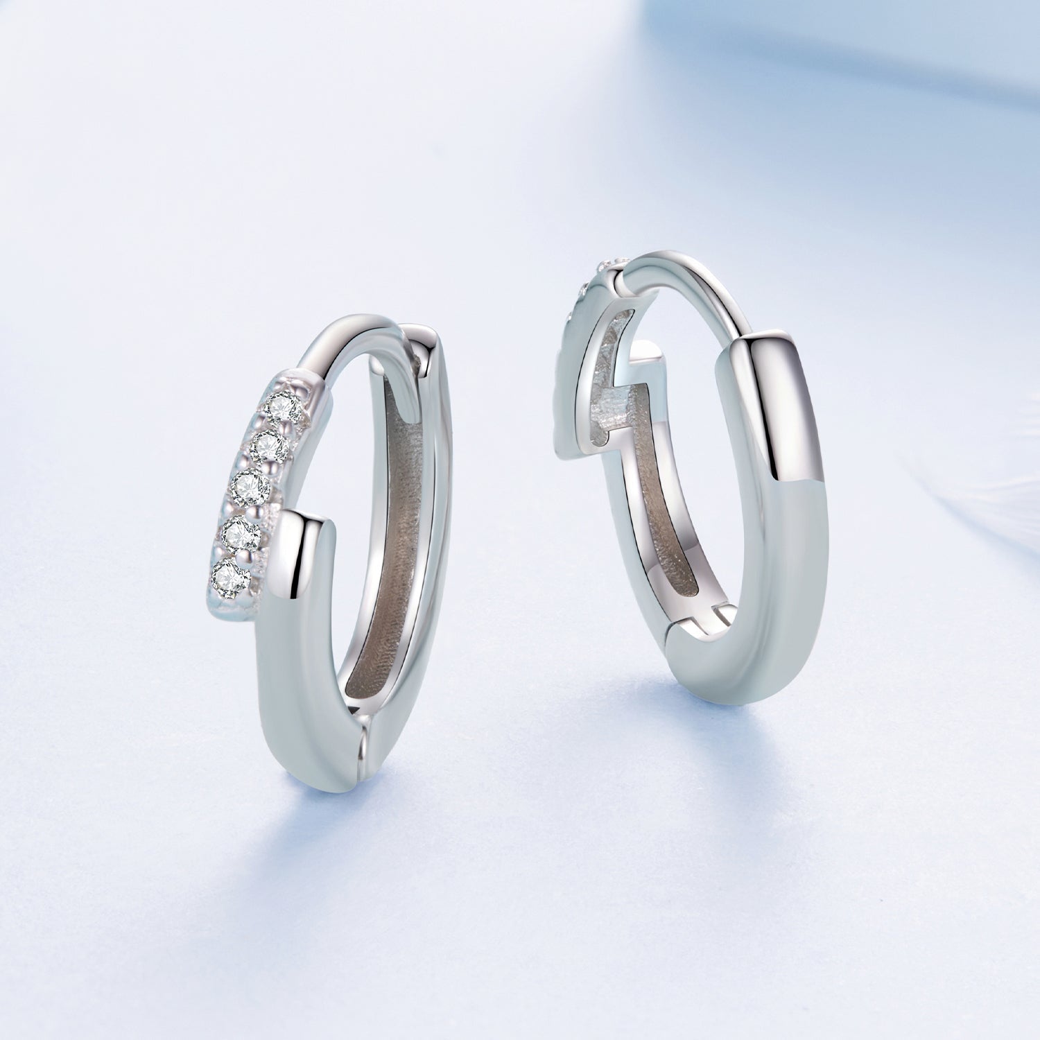 925 Sterling Silver Earrings with Pavé Setting CZ in White Gold for Women