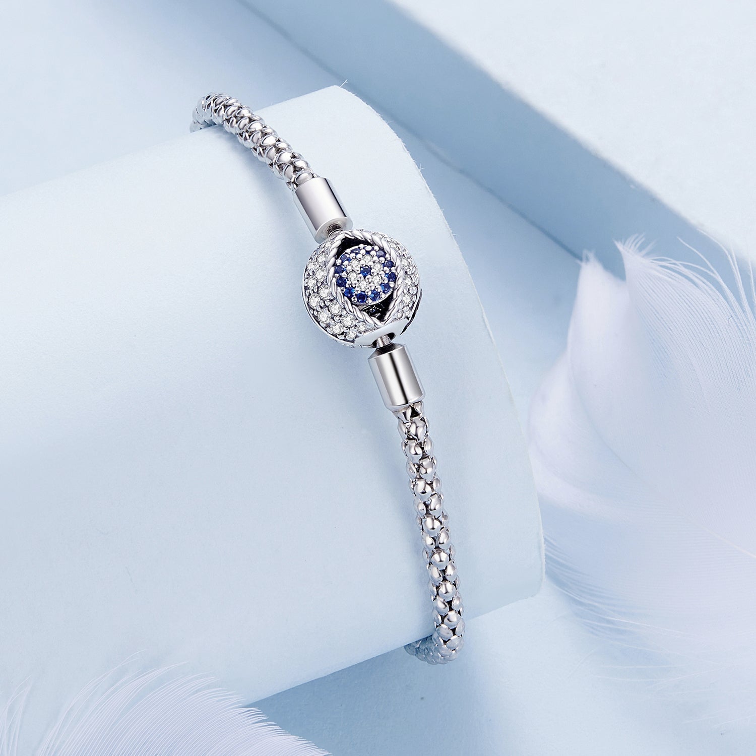 925 Sterling Silver Pavé Setting CZ 17.0 cm Oxidized Silver Bracelet for Women