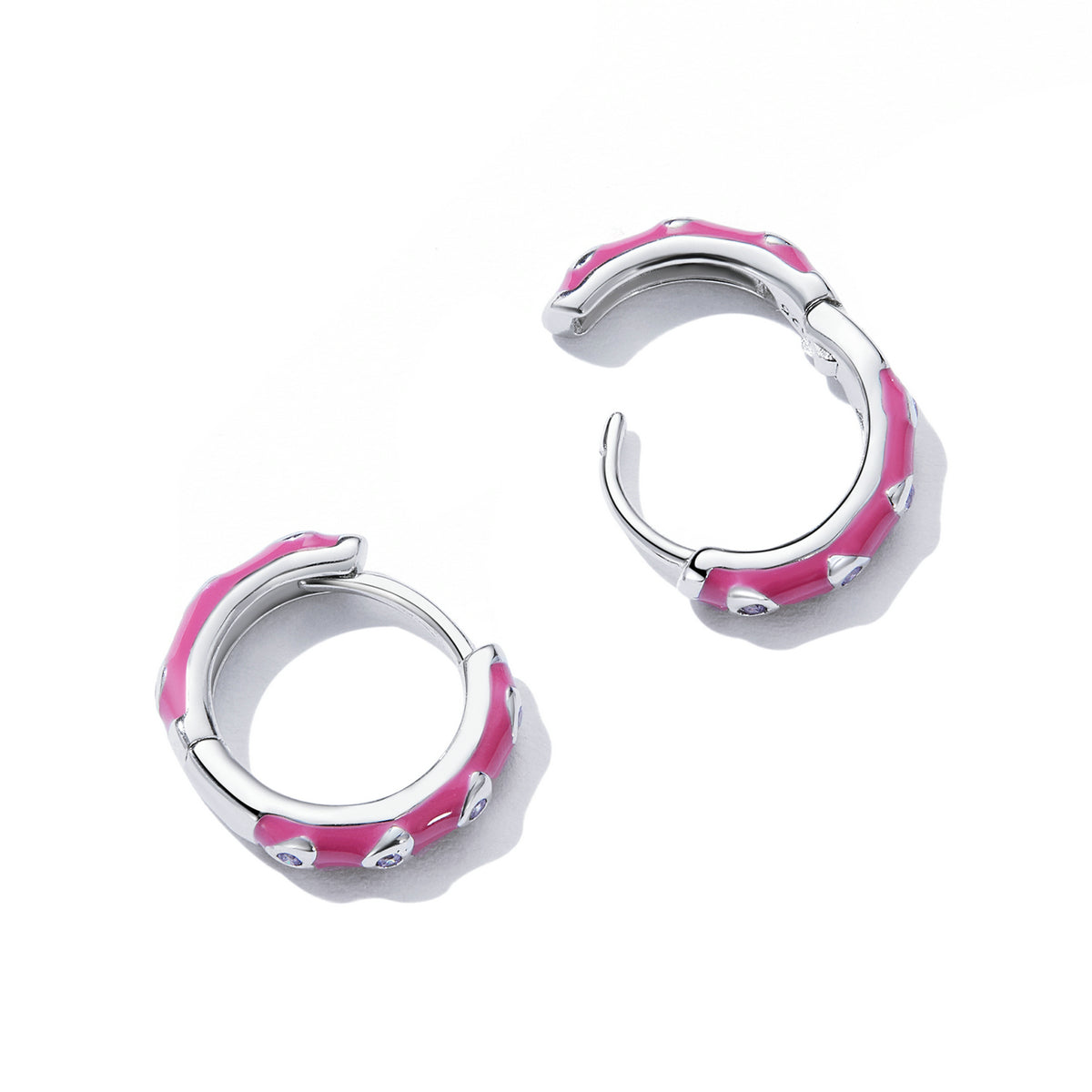 925 Sterling Silver Enamel CZ Earrings for Women, 1.2*0.3cm, Platinum Plated