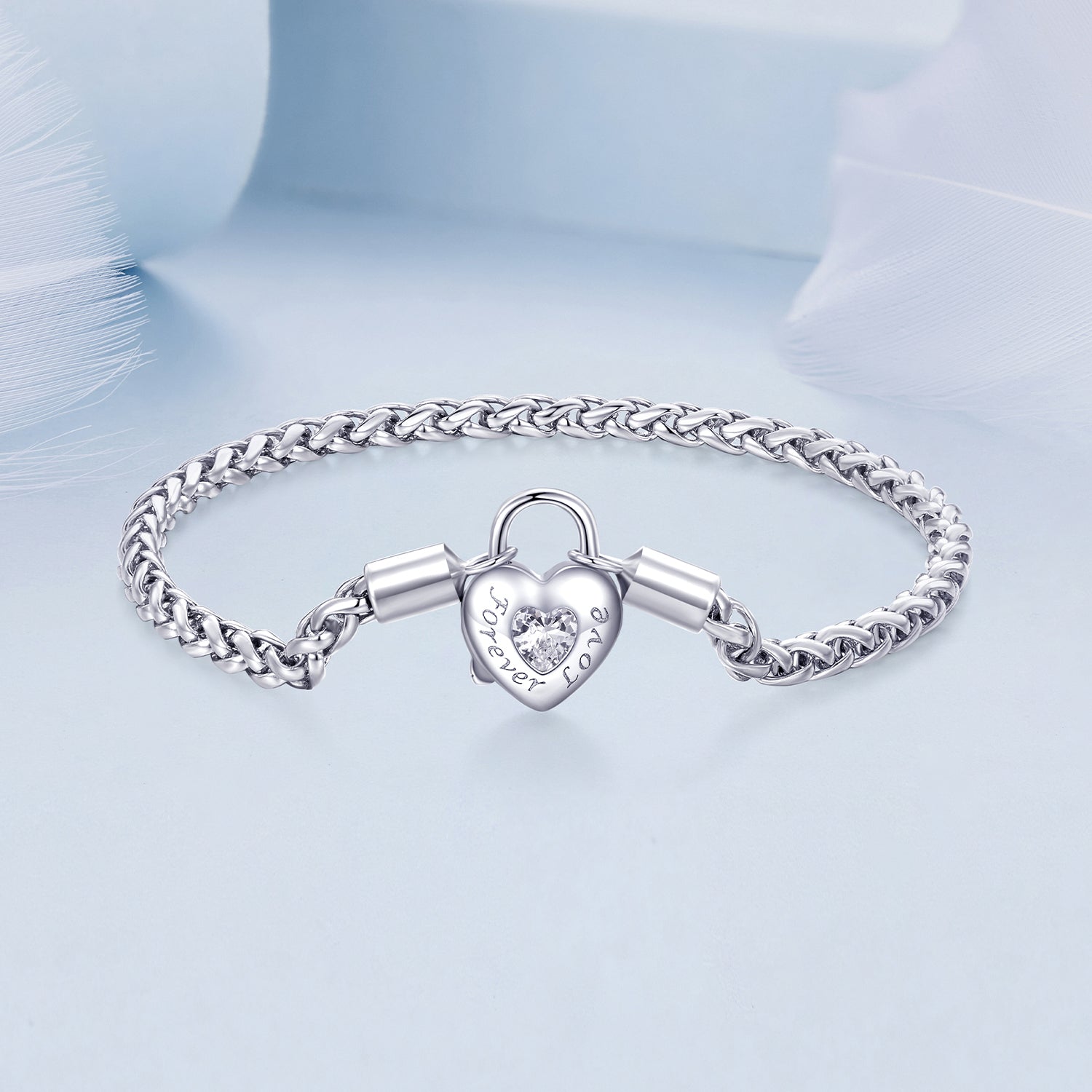 925 Sterling Silver Bracelet with CZ in Pavé Setting, 17.0 Size, Platinum Plated for Women