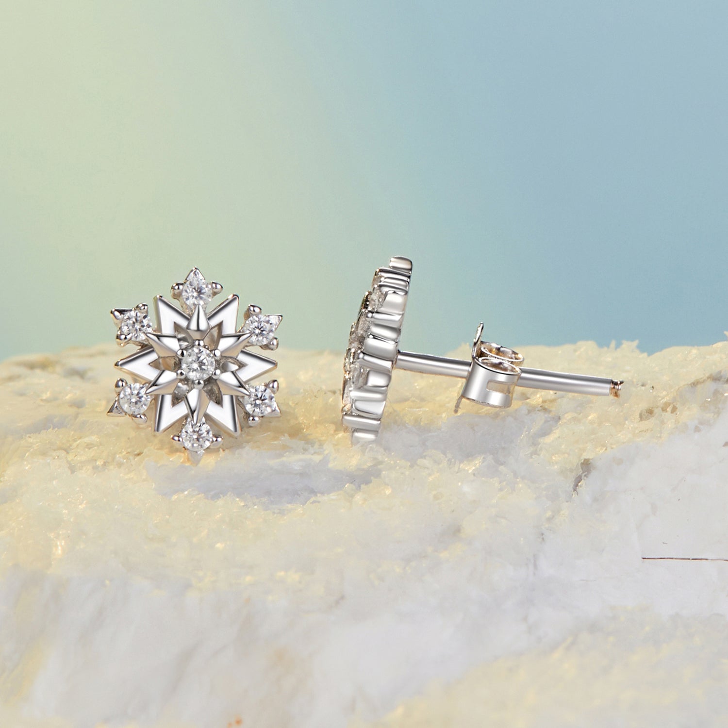 925 Sterling Silver Earrings with Pavé Setting CZ and White Gold Plating