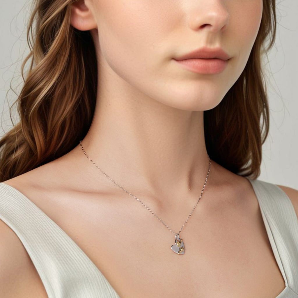 925 Sterling Silver + Plated White Gold + Plated Gold 1.8*1.2cm Necklace for Women
