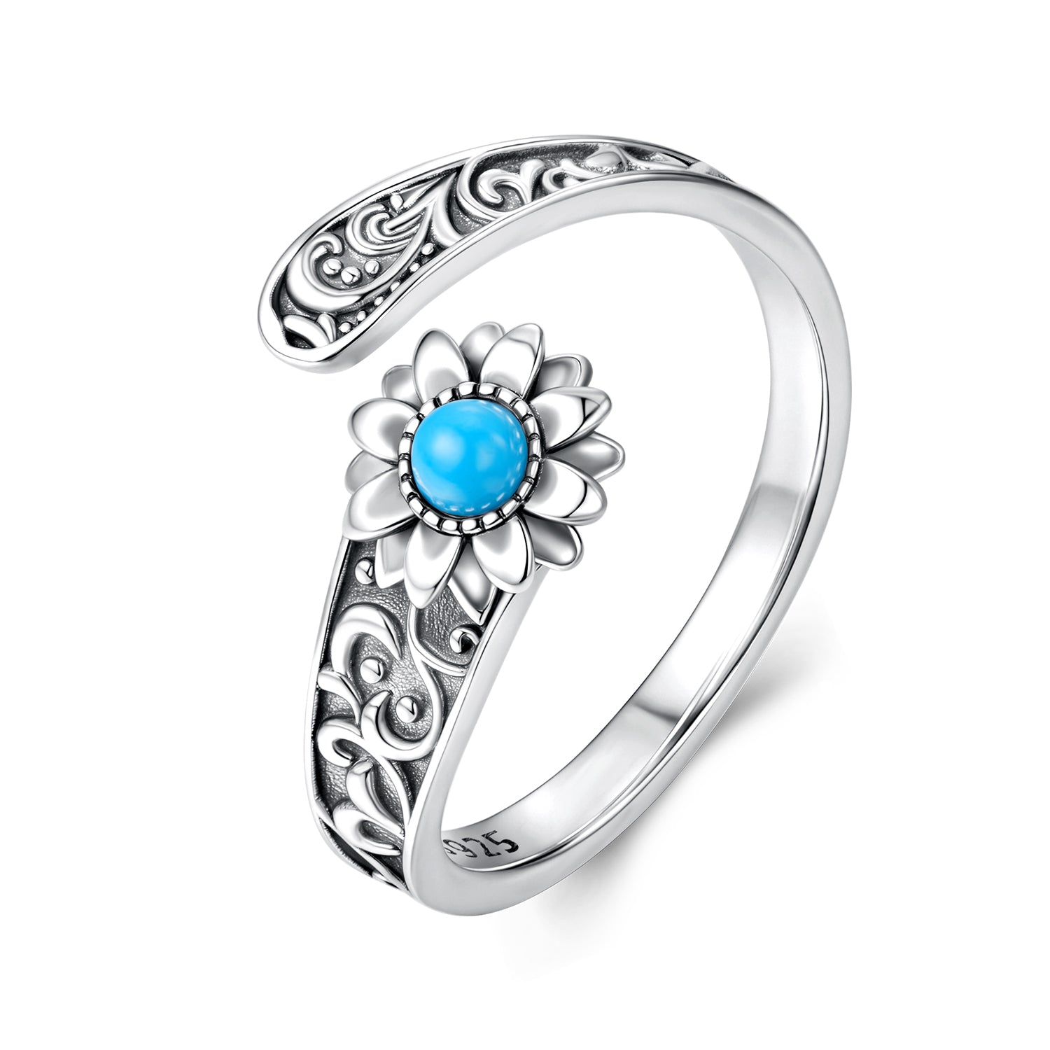925 Sterling Silver Oxidized Synthetic Turquoise Ring 0.23-0.8cm Women