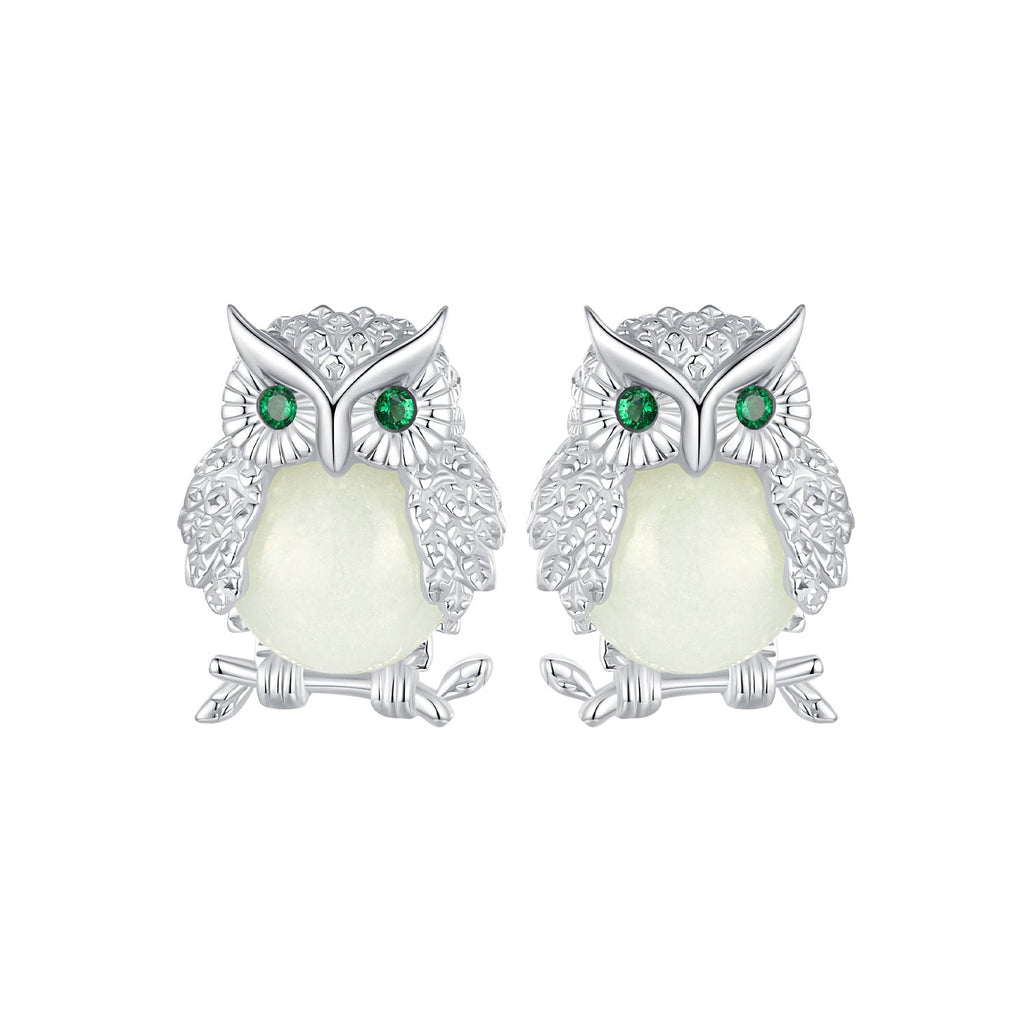 925 Sterling Silver Plated Platinum Luminous Stone Earrings 10*8mm for Women