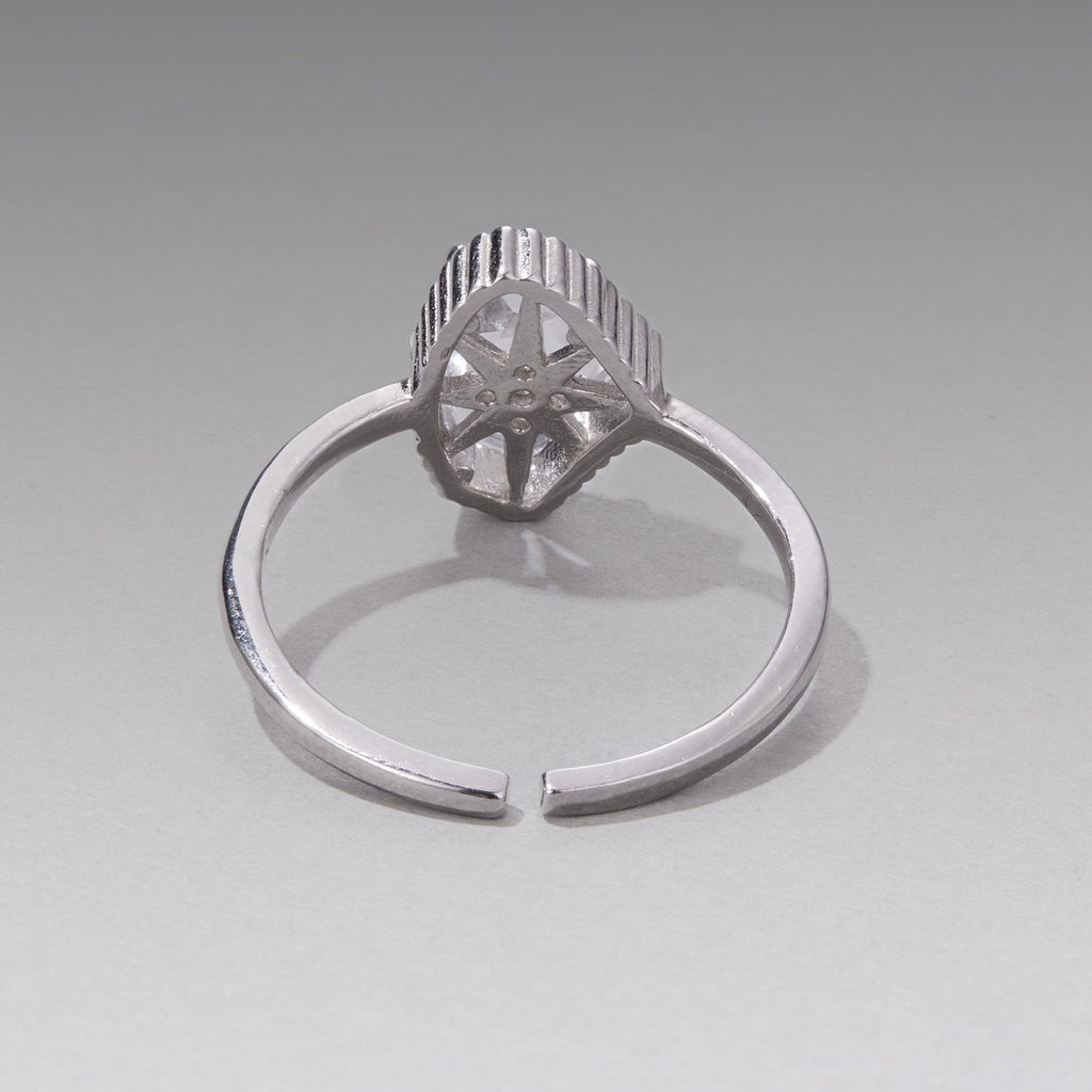 925 Sterling Silver Ring with Transparent Glass and CZ, 0.15cm Width, for Women
