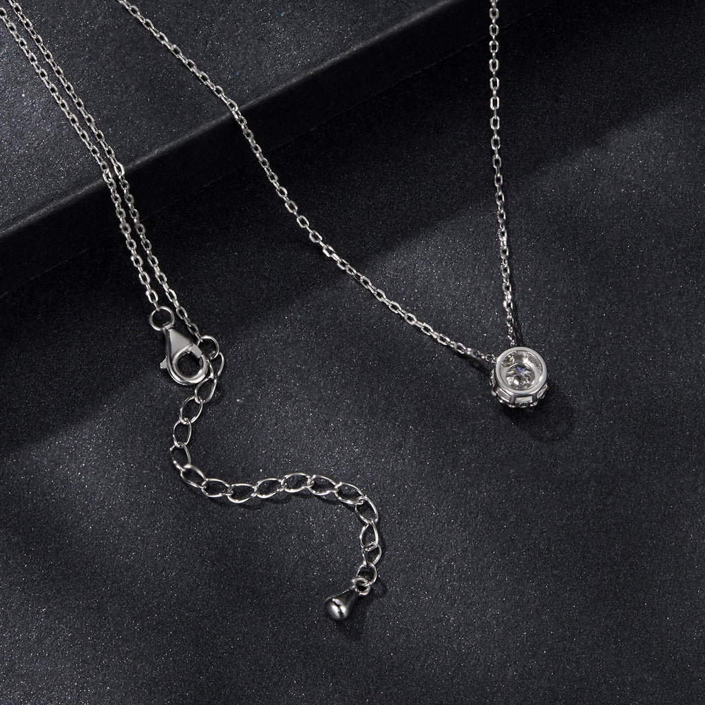 925 Sterling Silver Moissanite Necklace 40+5cm with Pavé Setting for Women
