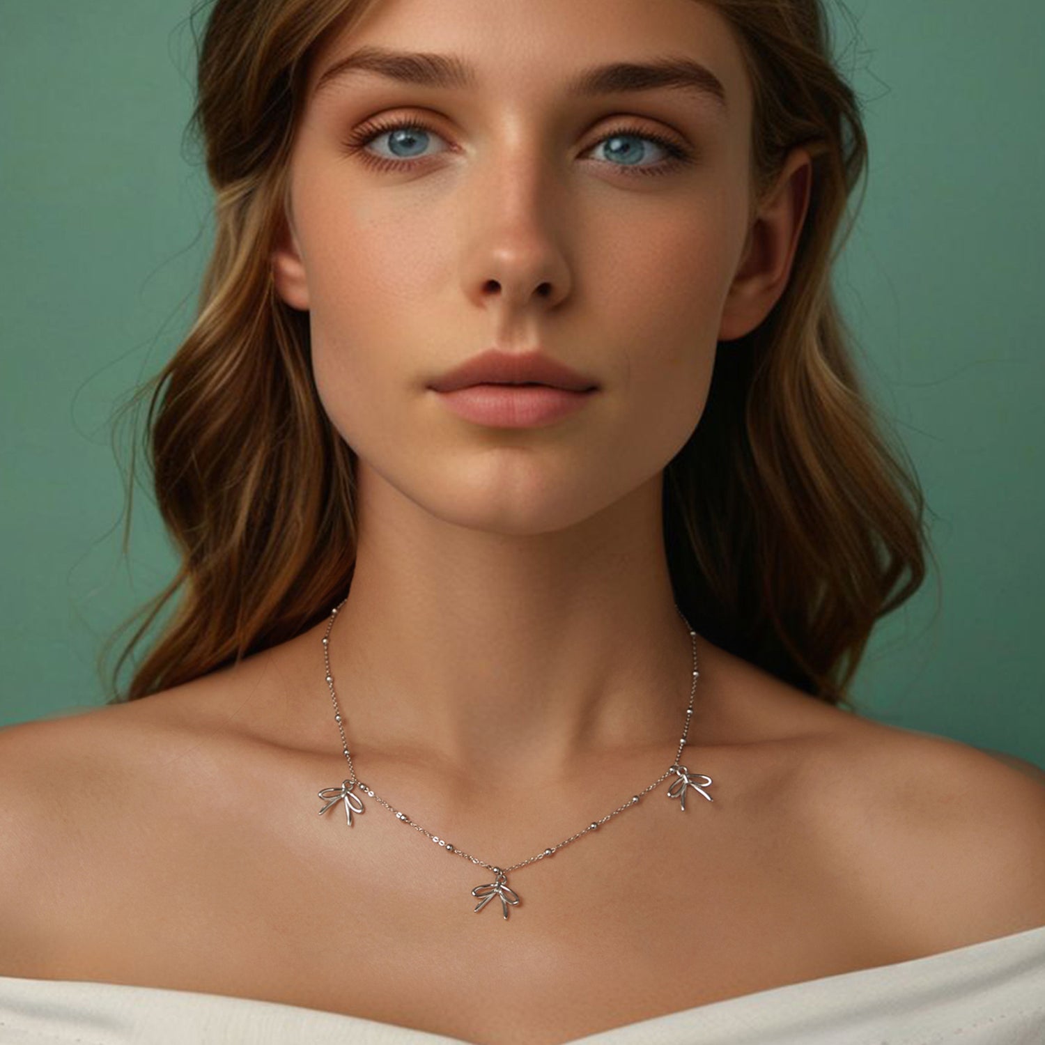 925 Sterling Silver + Plated White Gold Necklace with Adjustable Length for Women