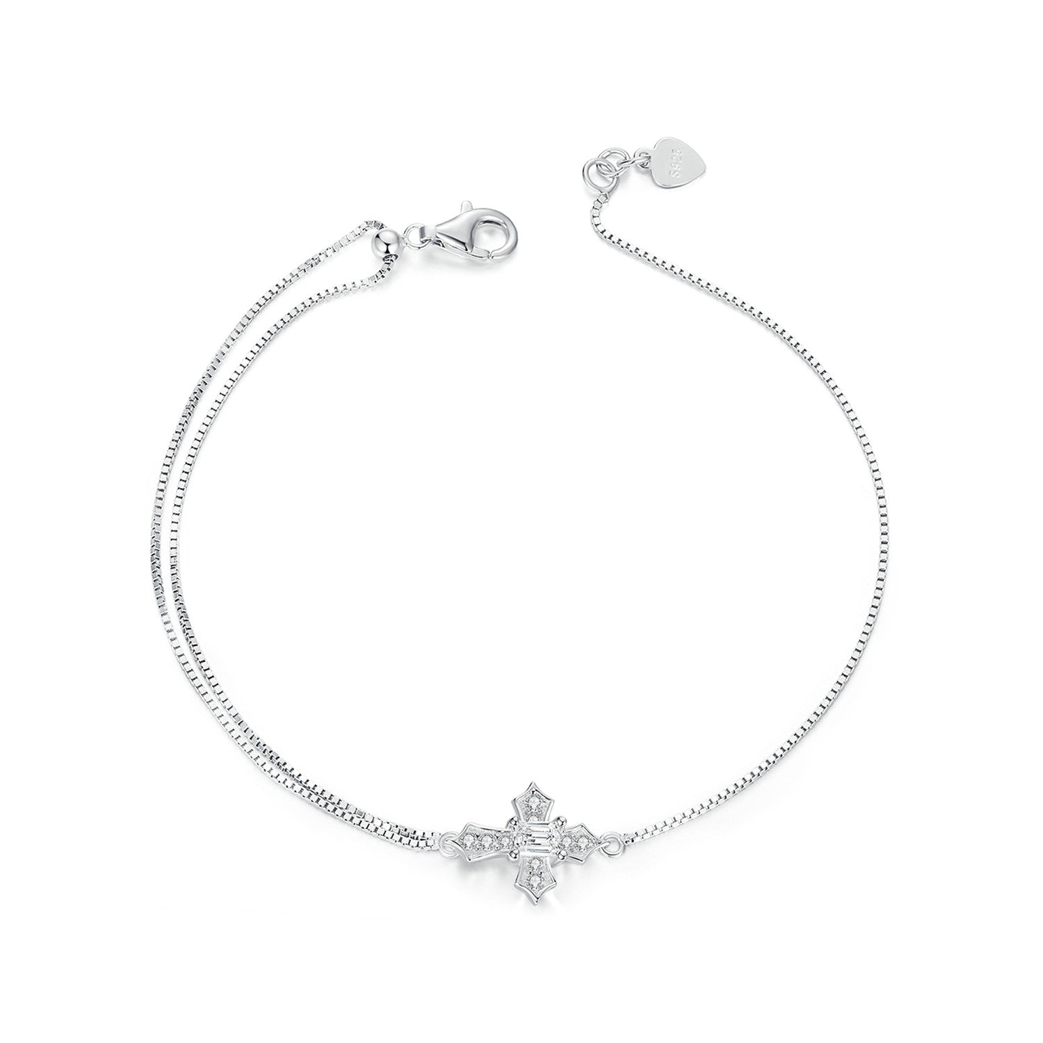 925 Sterling Silver White Gold Plated Bracelet with CZ Pendant 200mm for Women