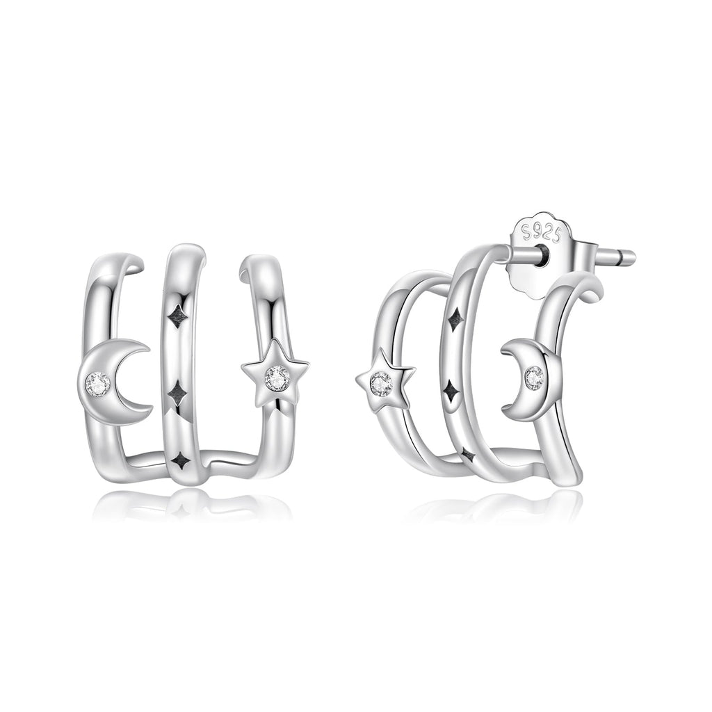 925 Sterling Silver Earrings with Pavé Setting CZ - Oxidized Silver, 1.1cm for Women