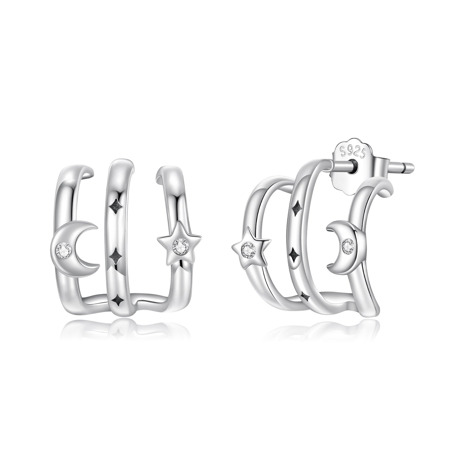 925 Sterling Silver Earrings with Pavé Setting CZ - Oxidized Silver, 1.1cm for Women