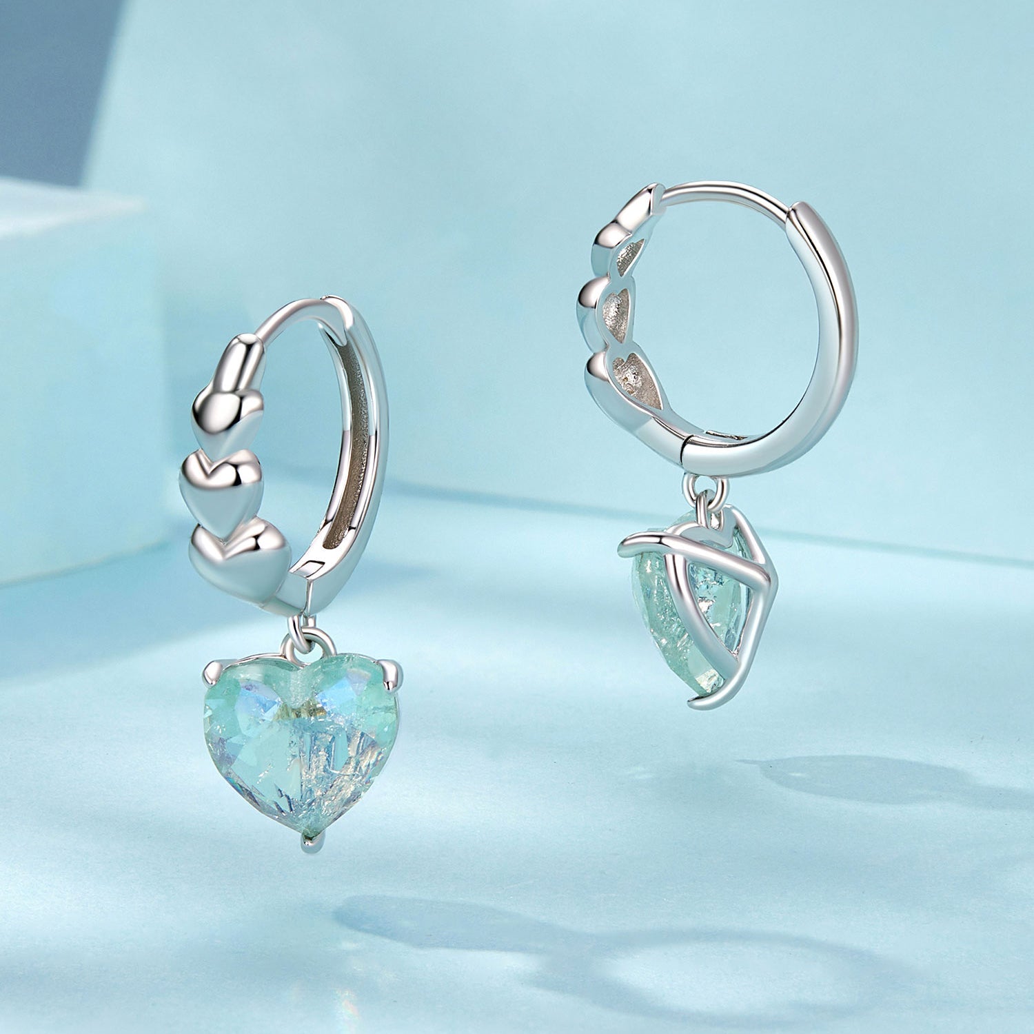 925 Sterling Silver Earrings with Transparent Glass, Plated White Gold, Size 23x8.5mm for Women