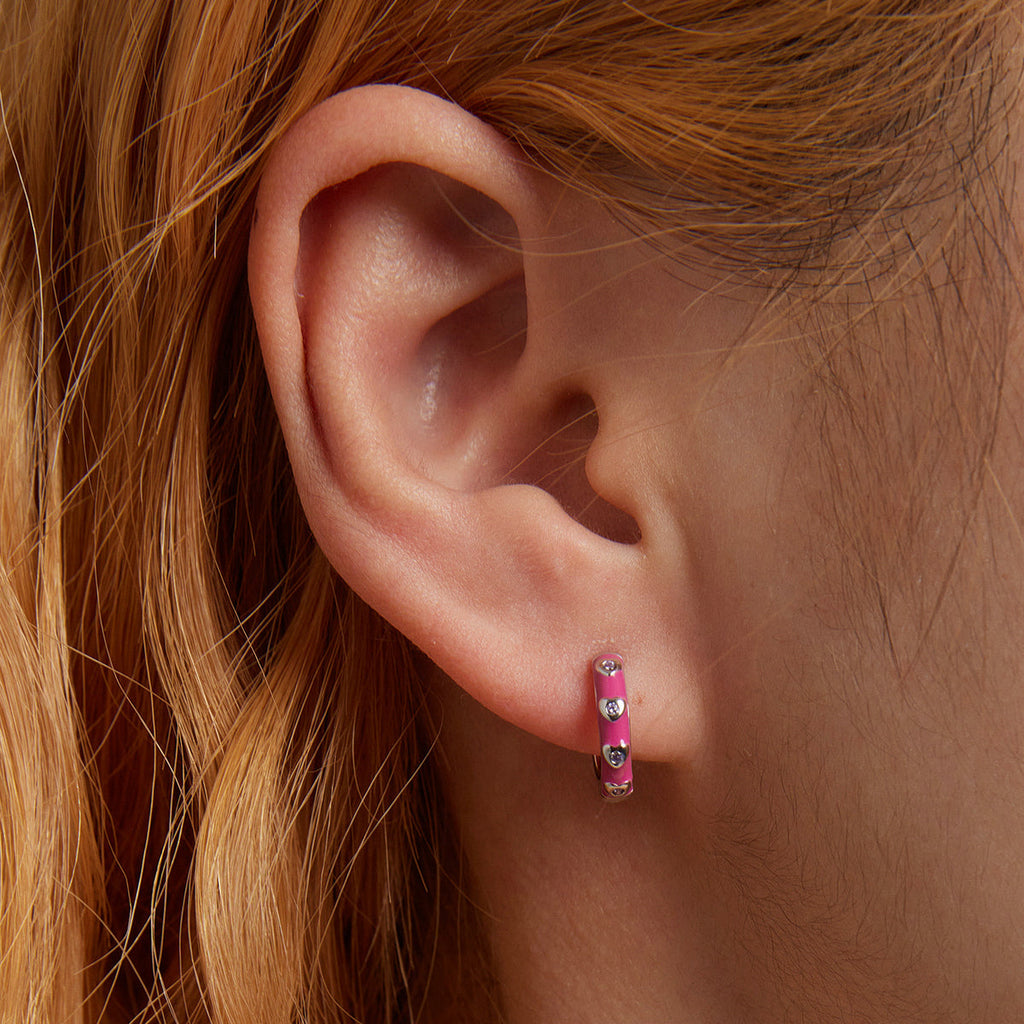 925 Sterling Silver Enamel CZ Earrings for Women, 1.2*0.3cm, Platinum Plated