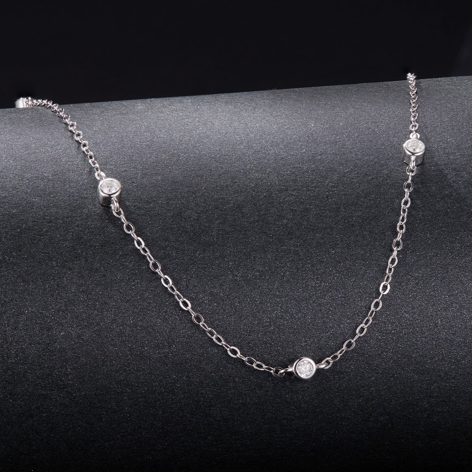 925 Sterling Silver White Gold Plated Adjustable Moissanite Necklace for Women