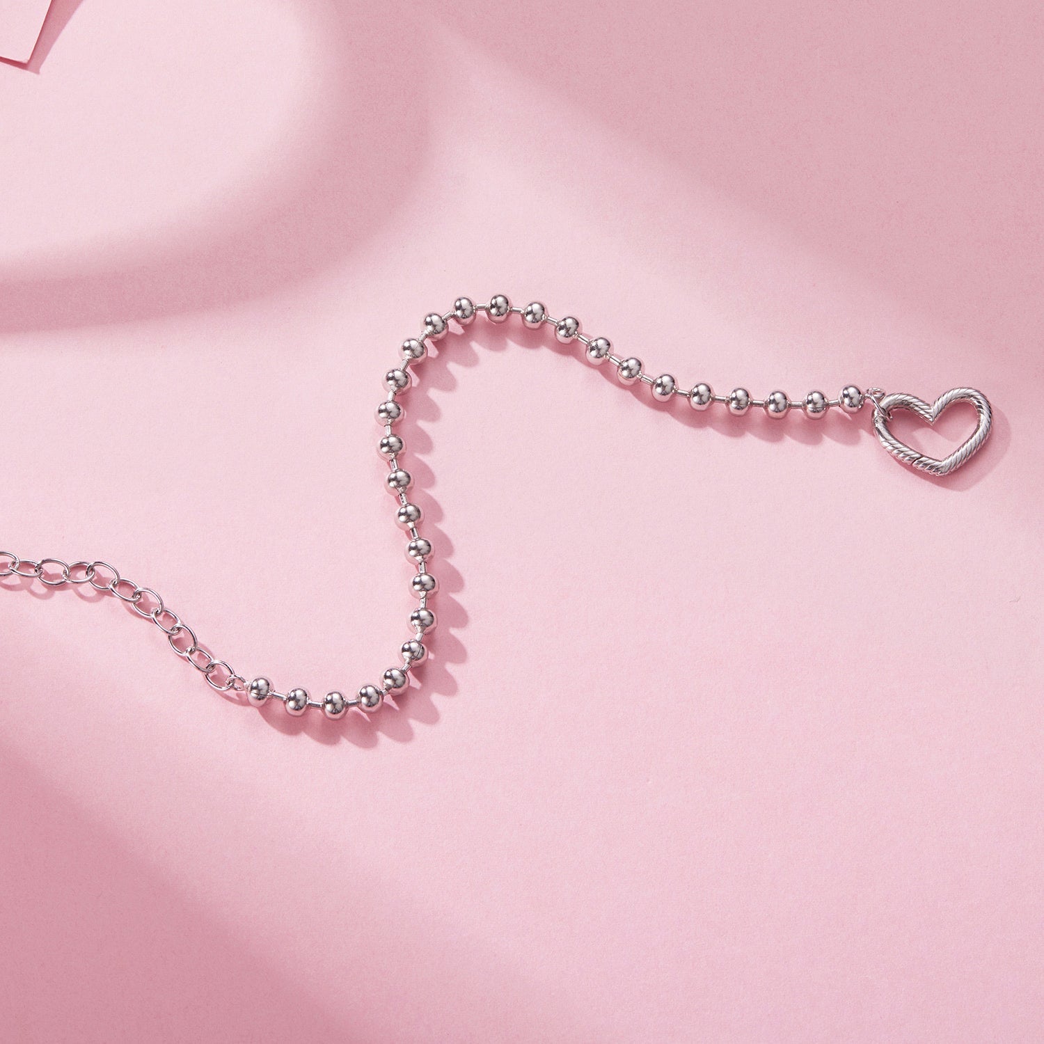 925 Sterling Silver 16+5cm White Gold Plated Heart Bracelet for Women