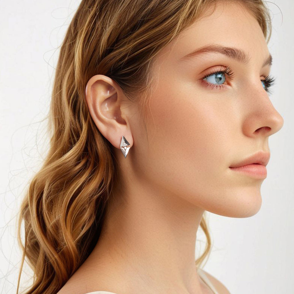 925 Sterling Silver Earrings with White Gold Plating and CZ