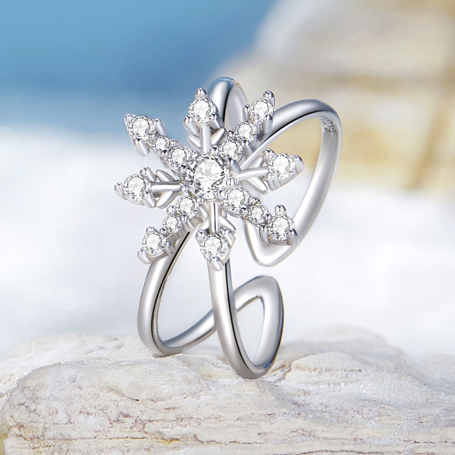 925 Sterling Silver Platinum Plated Pavé Set CZ Ring for Women