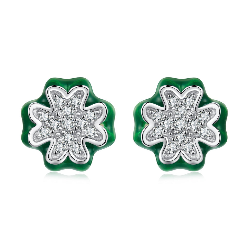 925 Sterling Silver Earrings with Pavé Set CZ & White Gold Plating, 0.75cm for Women